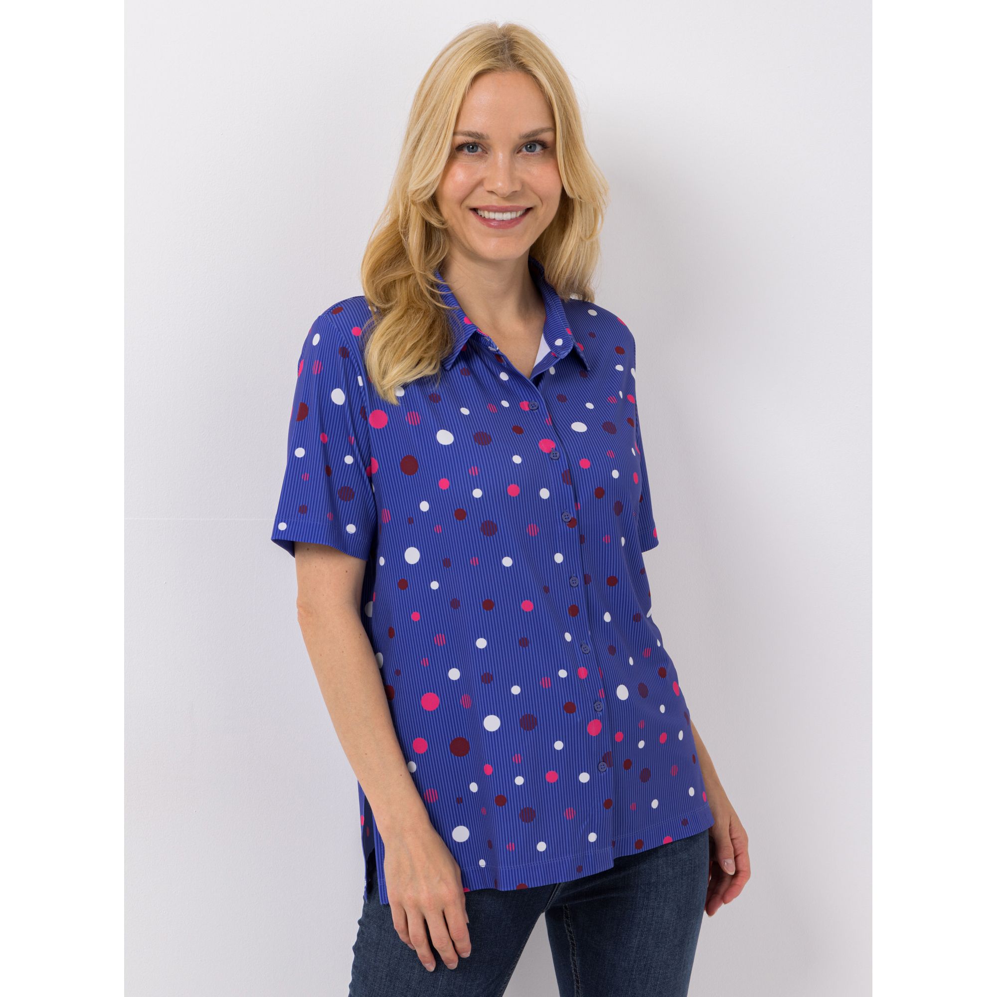 IN-PRINT Bluse 1/2-Arm Allover-Druck Knopfleiste