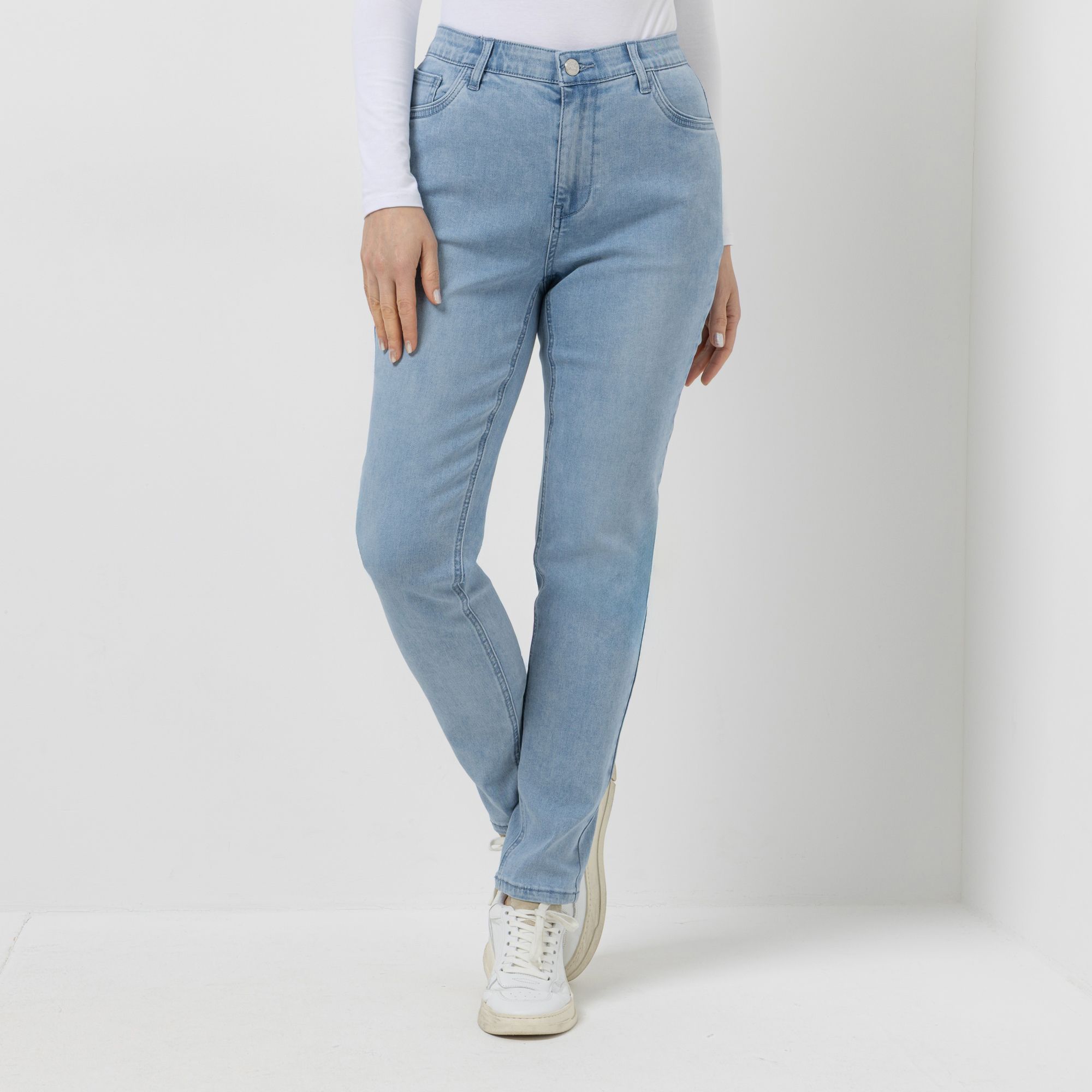 DENIM & CO. Jeans, knöchellang Rundumdehnbund Eingrifftaschen Used-Effekt