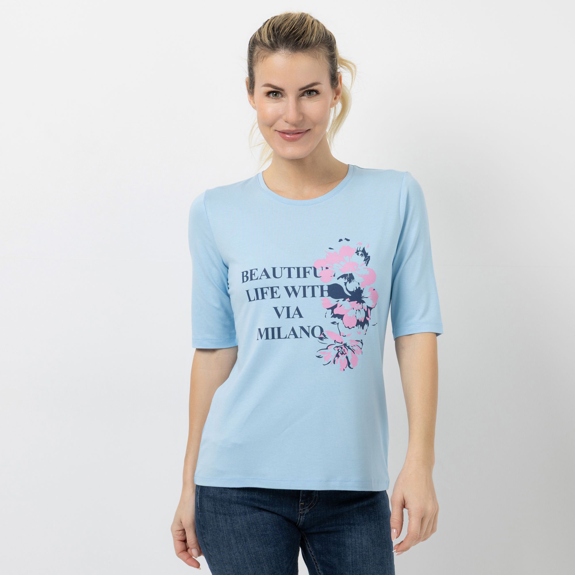 VIA MILANO Shirt langer 1/2-Arm platzierter Druck figurumspielend