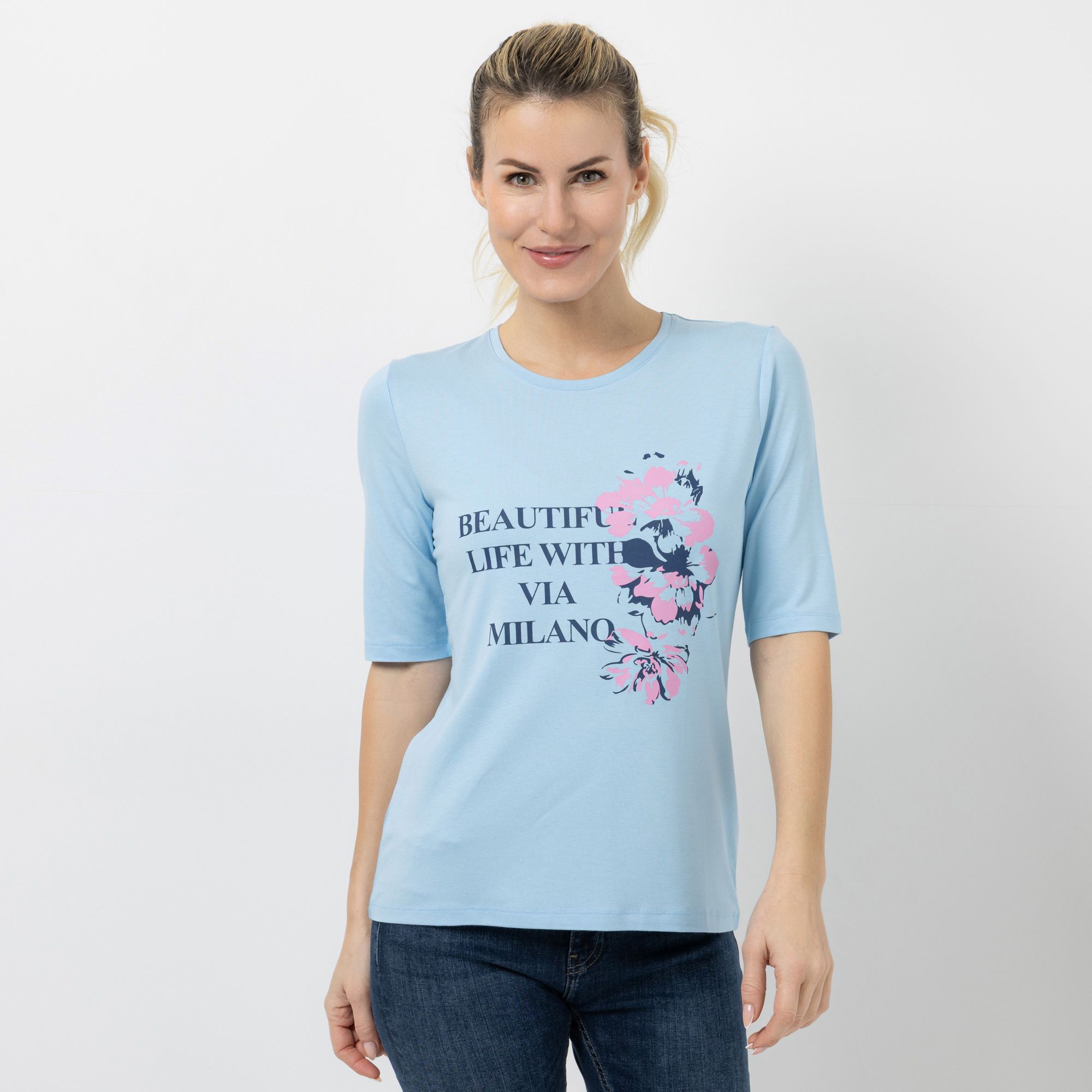 VIA MILANO Shirt langer 1/2-Arm platzierter Druck figurumspielend