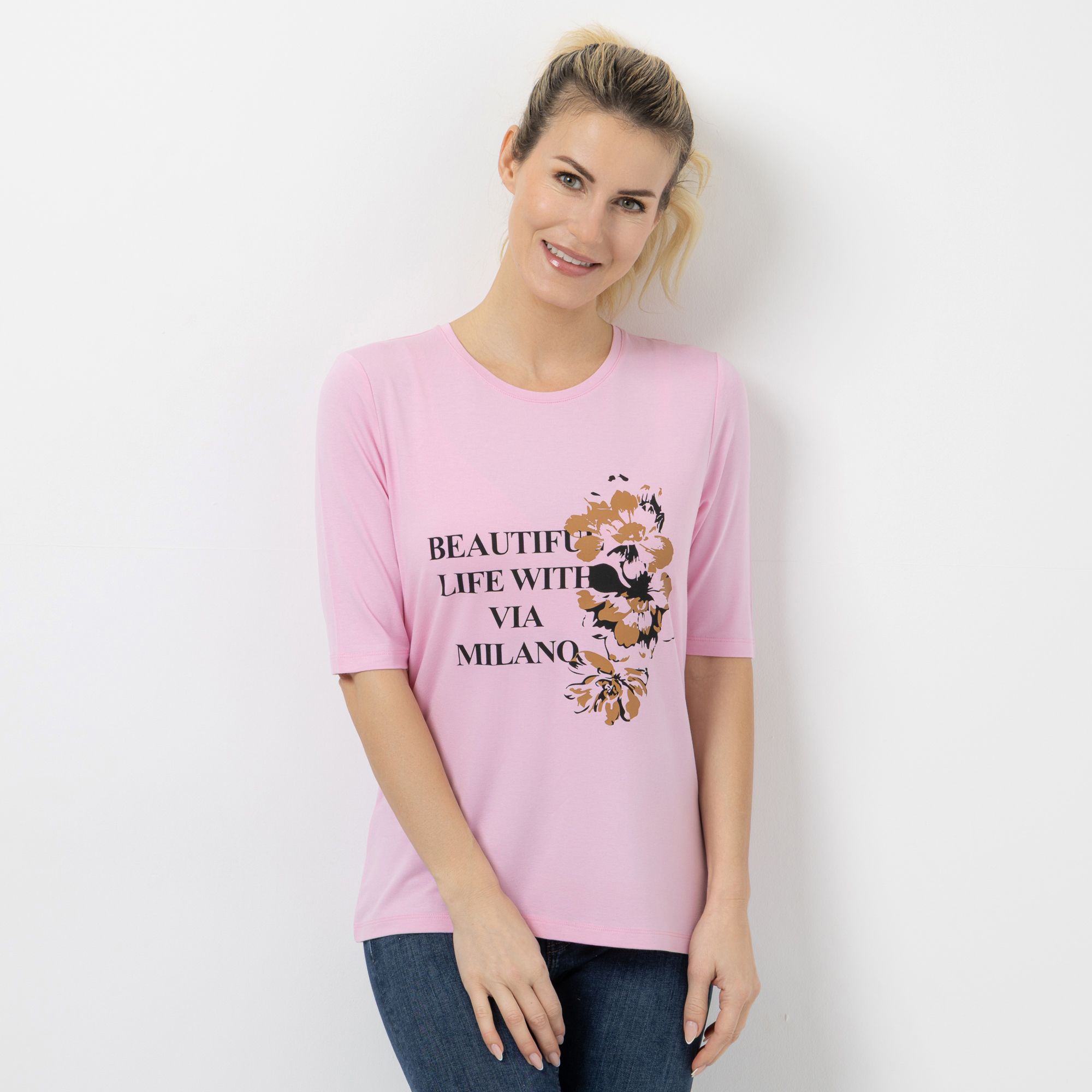 VIA MILANO Shirt langer 1/2-Arm platzierter Druck figurumspielend