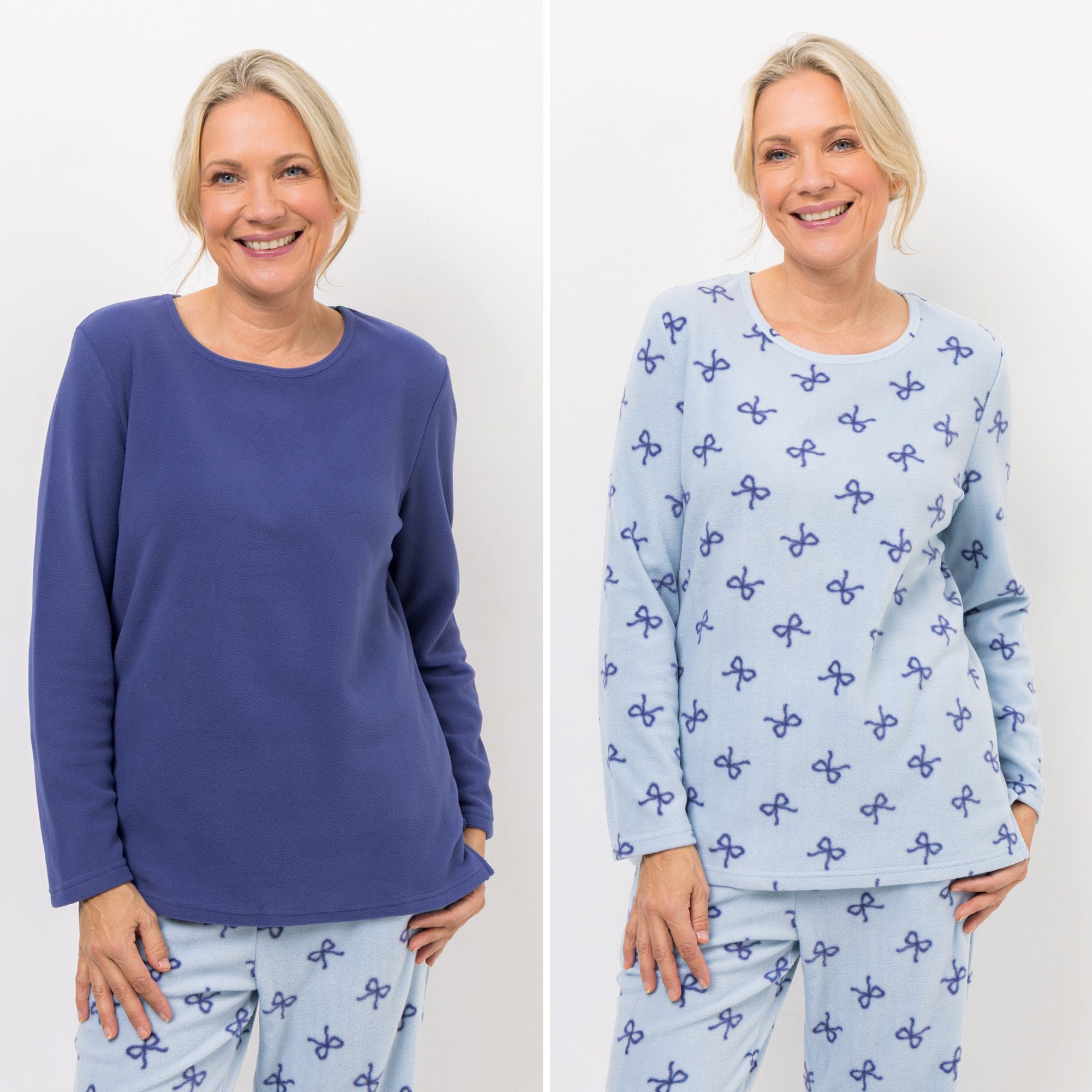 POLARSTERN HOMEWEAR 2 Shirts Mikrofaser Fleece Rundhalsausschnitt 1x uni, 1x bedruckt