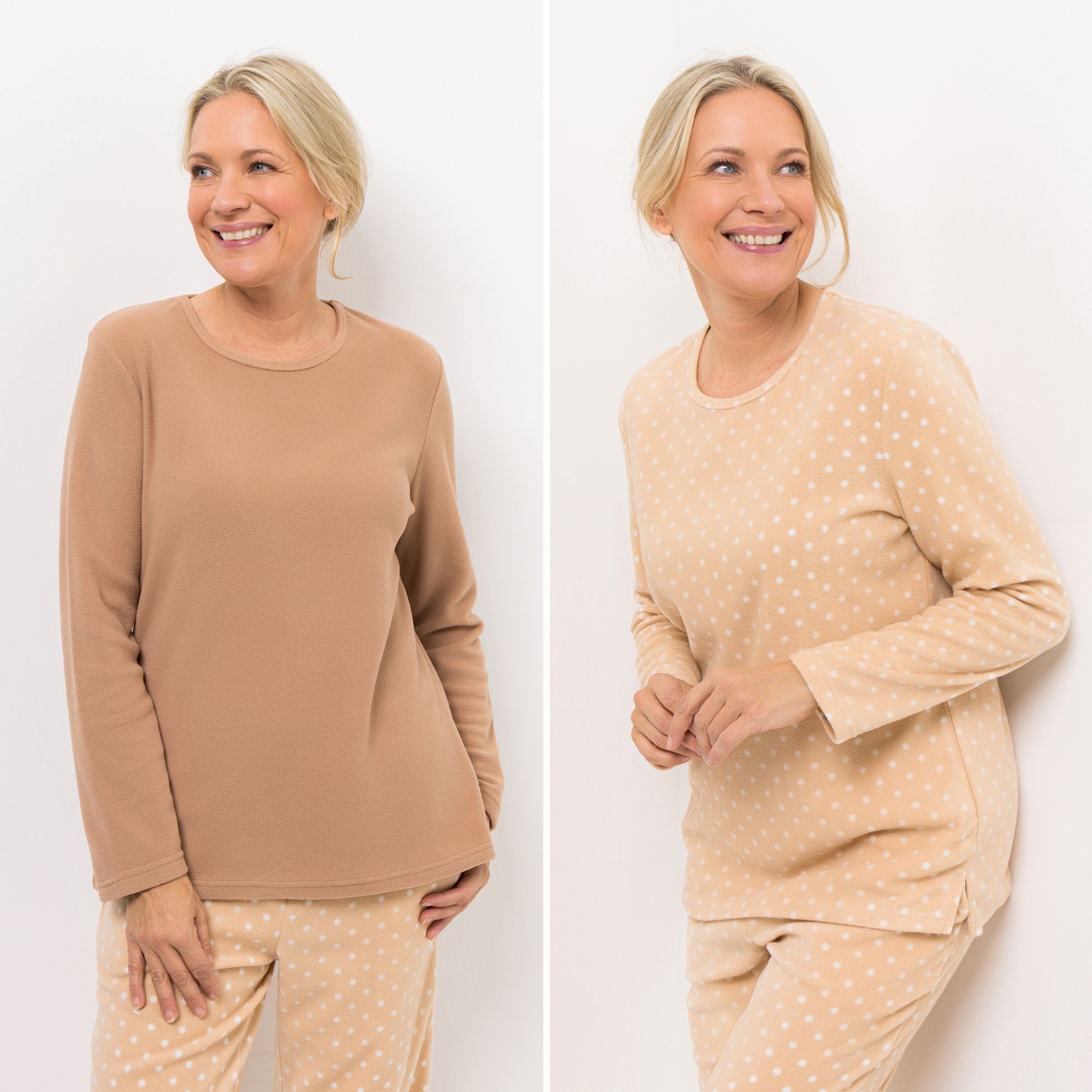 POLARSTERN HOMEWEAR 2 Shirts Mikrofaser Fleece Rundhalsausschnitt 1x uni, 1x bedruckt