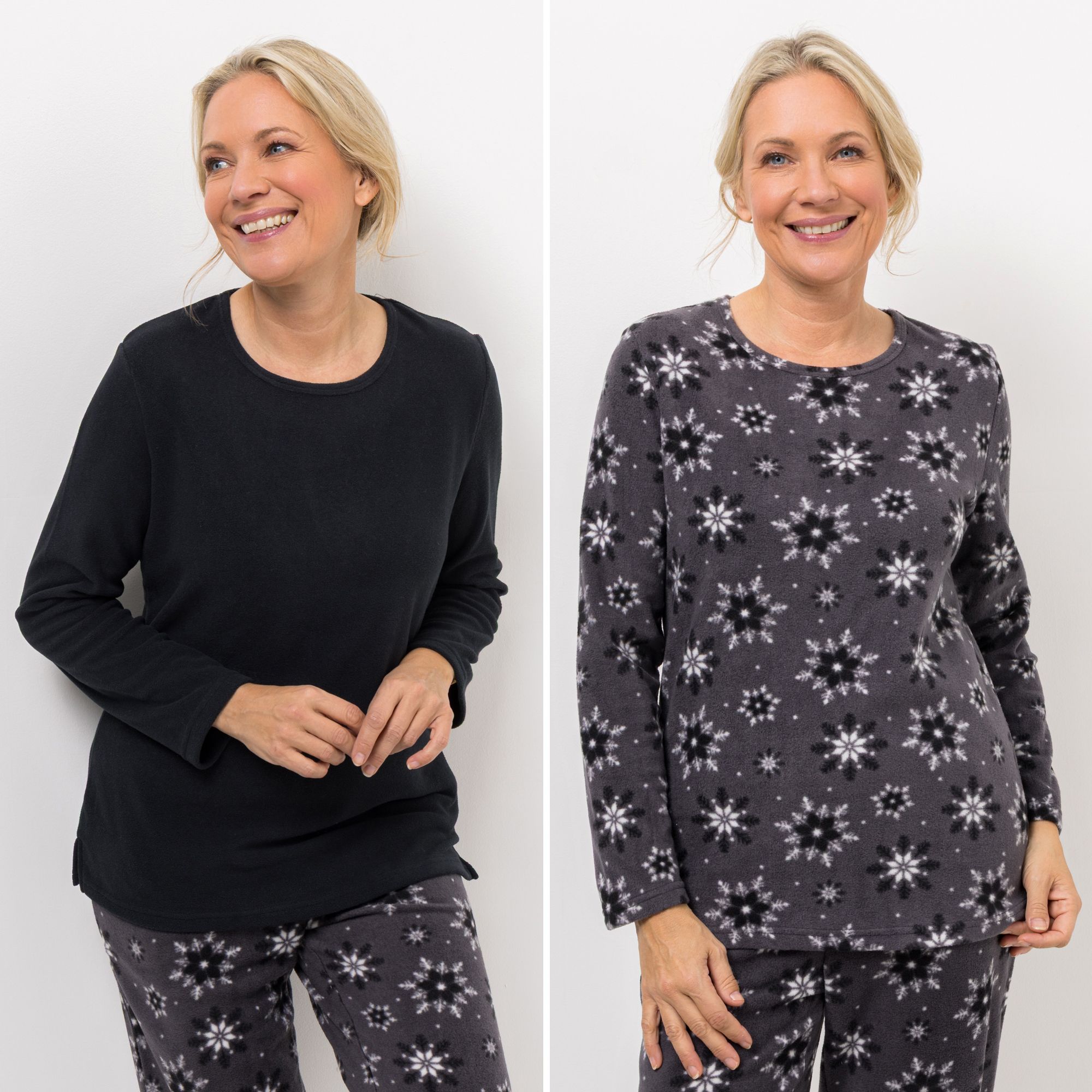 POLARSTERN HOMEWEAR 2 Shirts Mikrofaser Fleece Rundhalsausschnitt 1x uni, 1x bedruckt