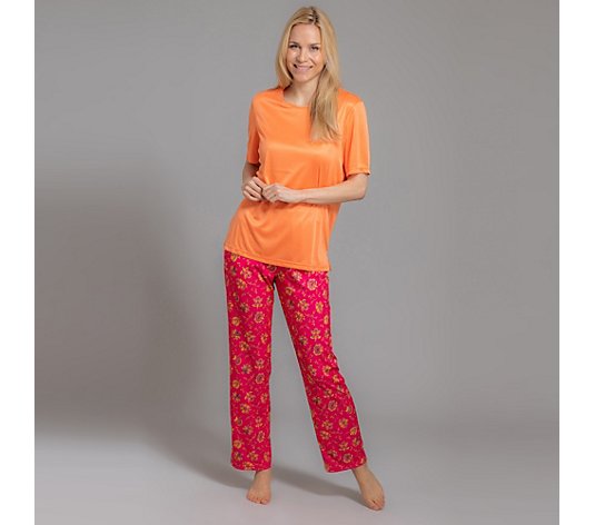 Damen Mikrofaser Pyjama Damen Schlafanzug Rosen orange Nachthemd S