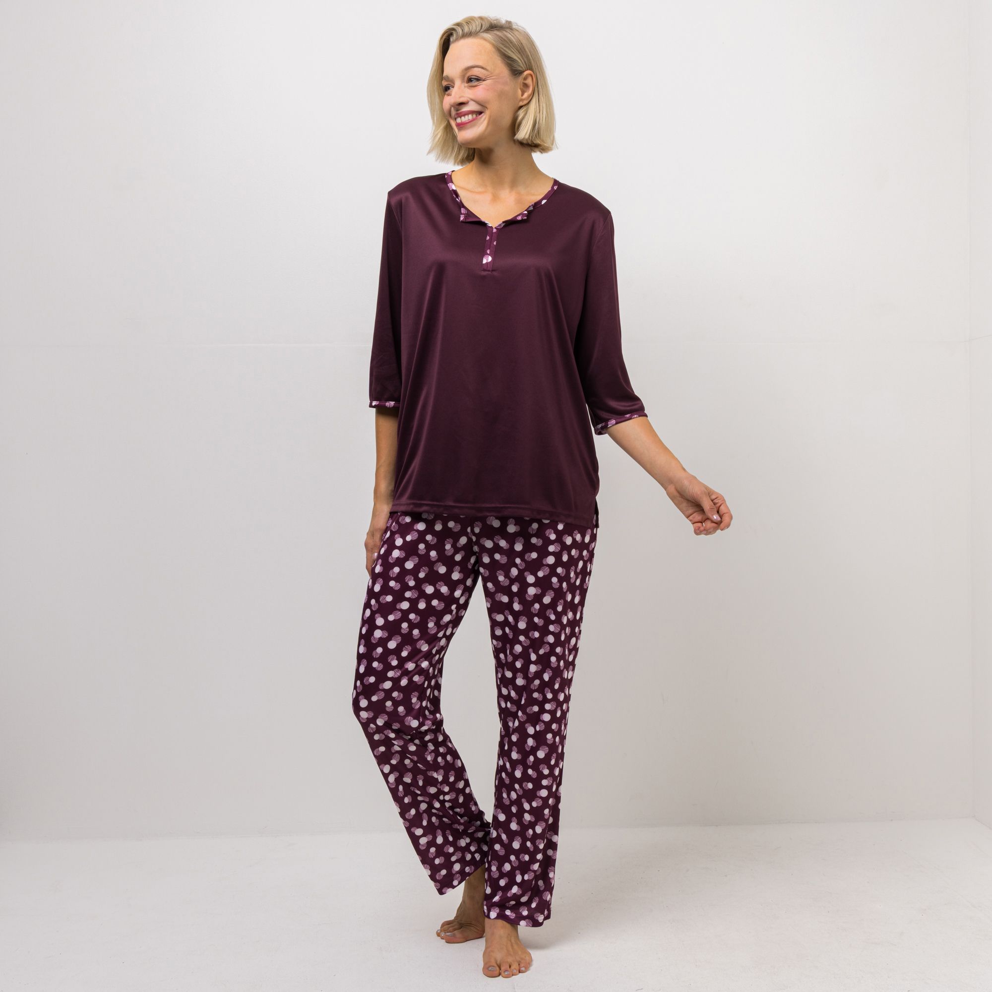 LITTLE ROSE Pyjama Mikrofaser Shirt, 3/4.Arm Hose, lange Form