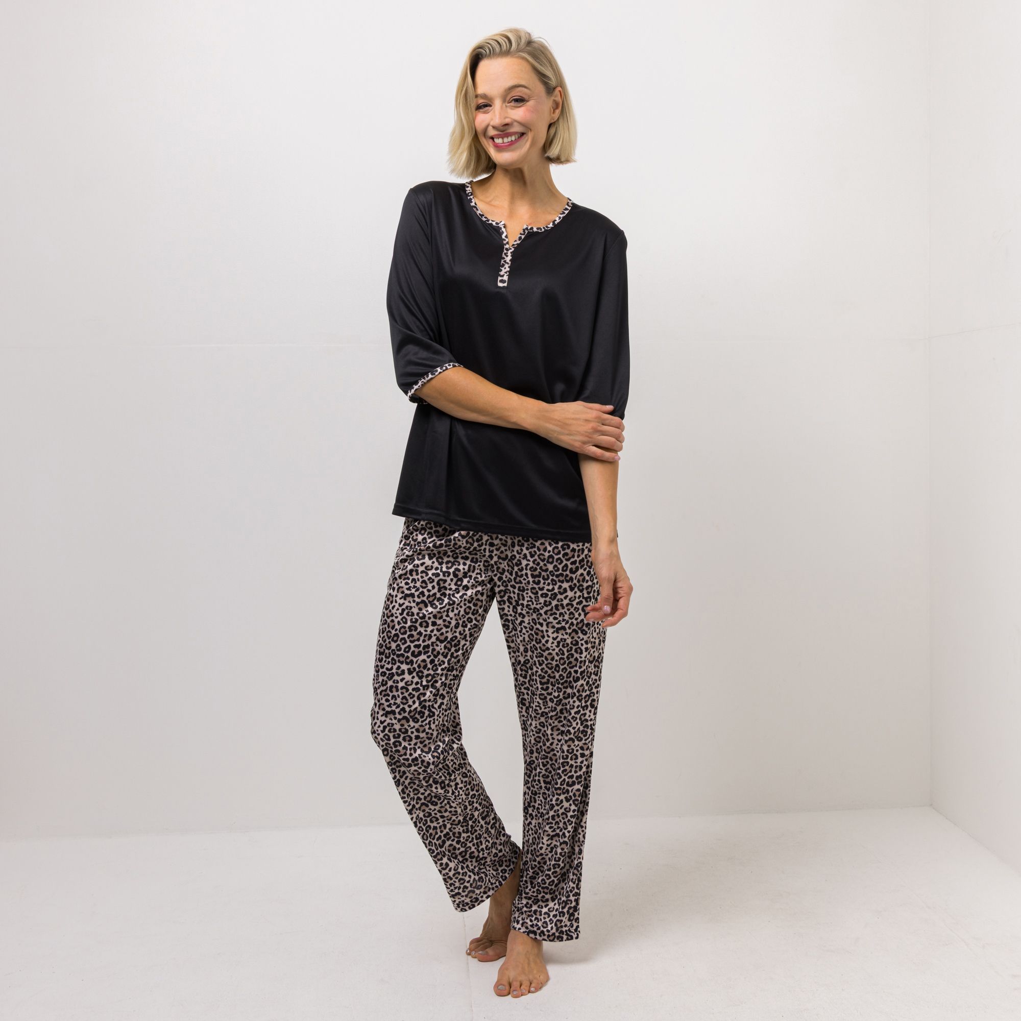 LITTLE ROSE Pyjama Mikrofaser Shirt, 3/4.Arm Hose, lange Form