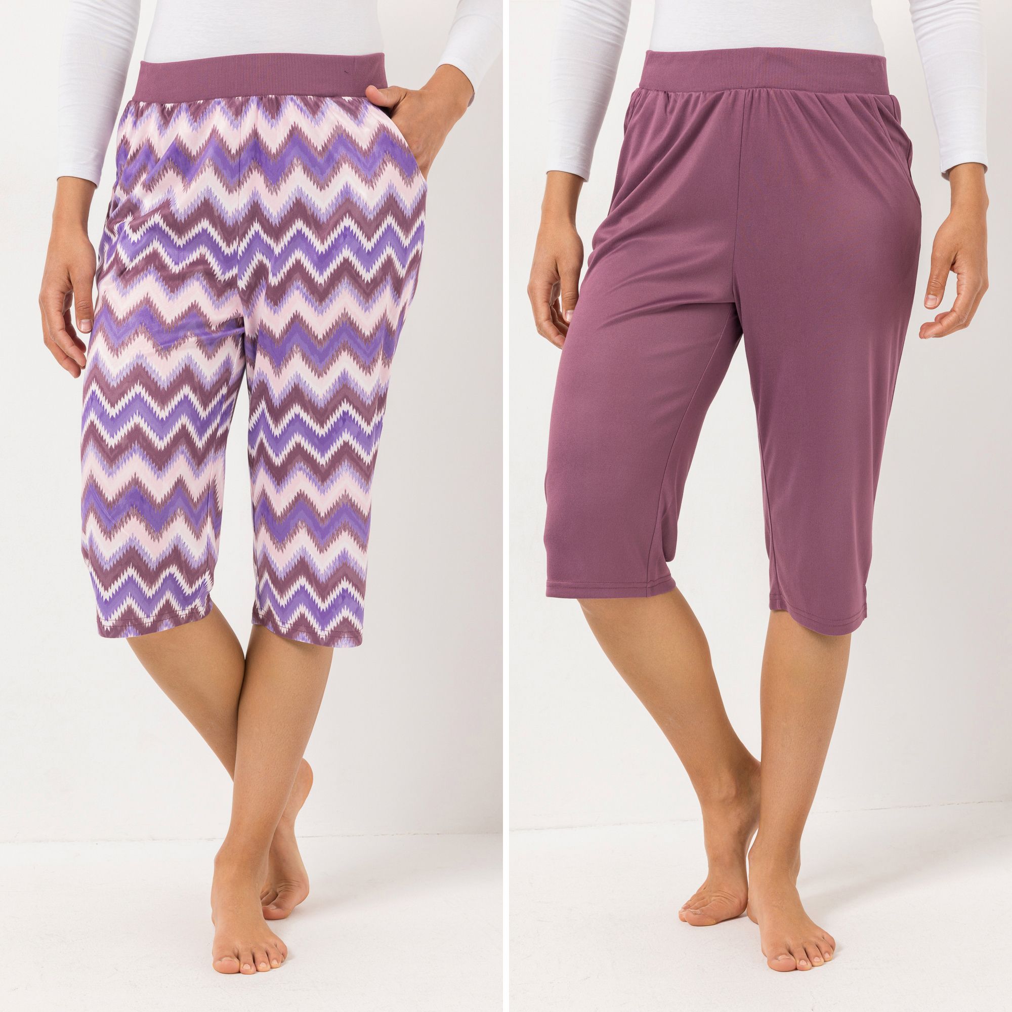 JERYMOOD HOMEWEAR 2 Capri-Hosen Mikrofaser 1x bedruckt 1x uni