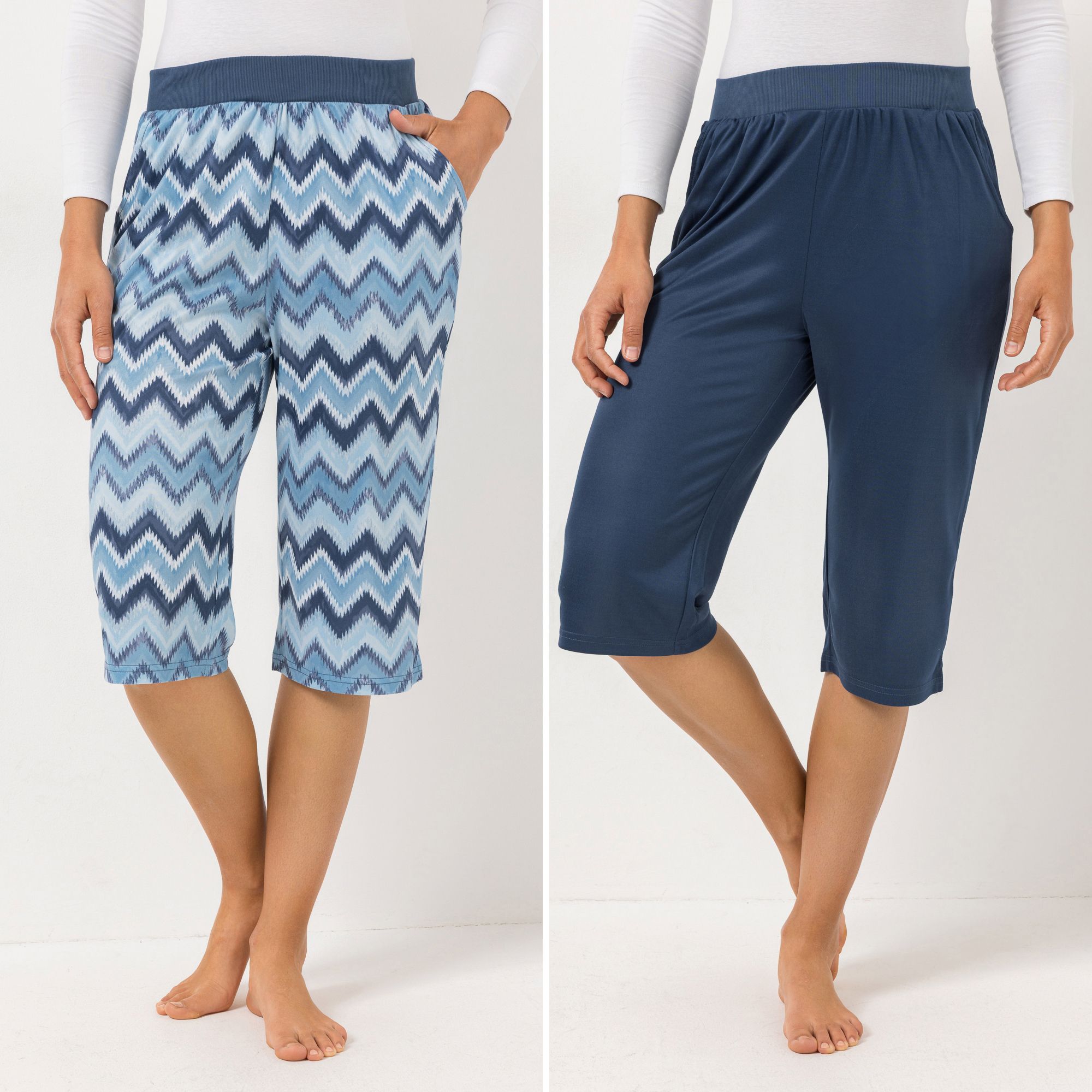 JERYMOOD HOMEWEAR 2 Capri-Hosen Mikrofaser 1x bedruckt 1x uni