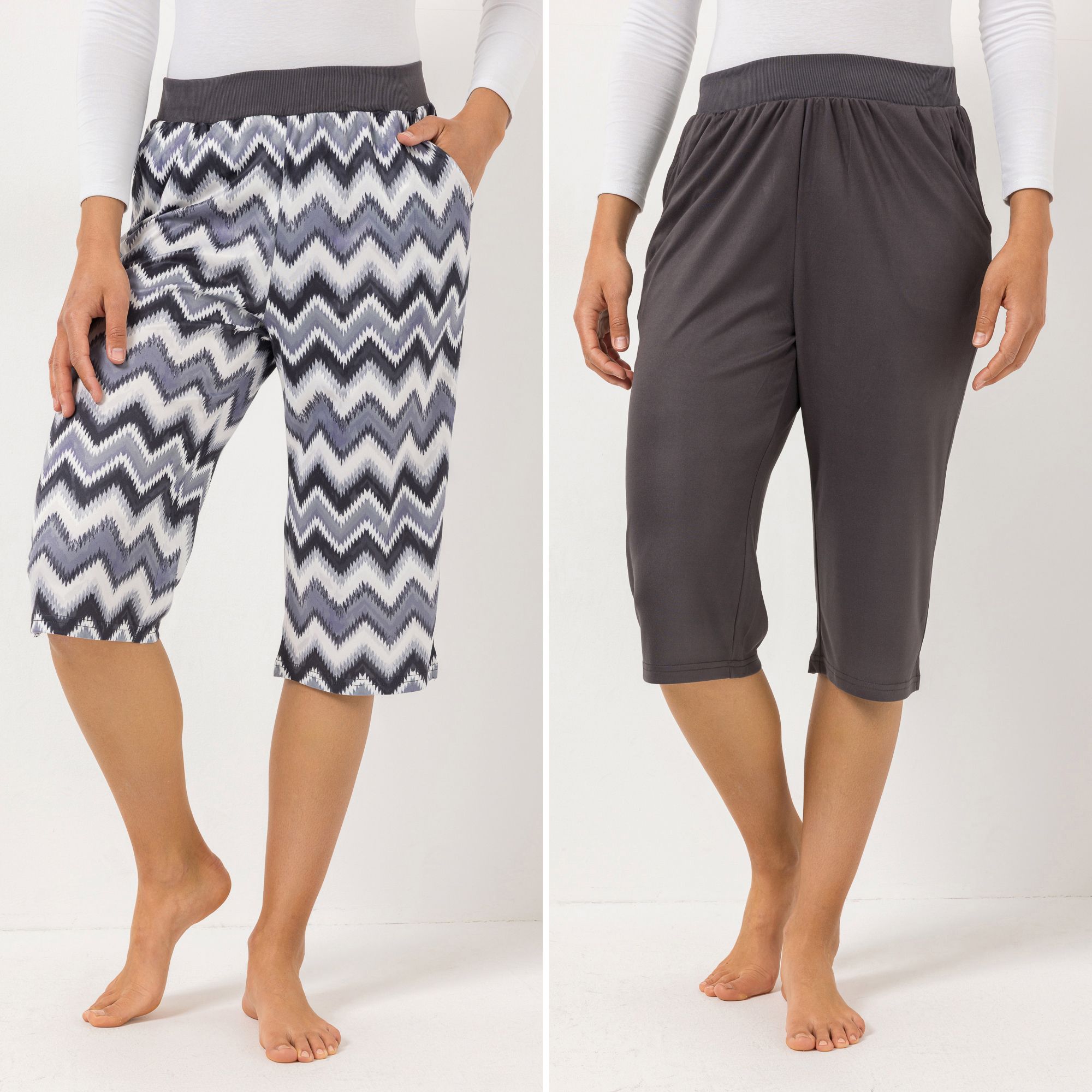 JERYMOOD HOMEWEAR 2 Capri-Hosen Mikrofaser 1x bedruckt 1x uni