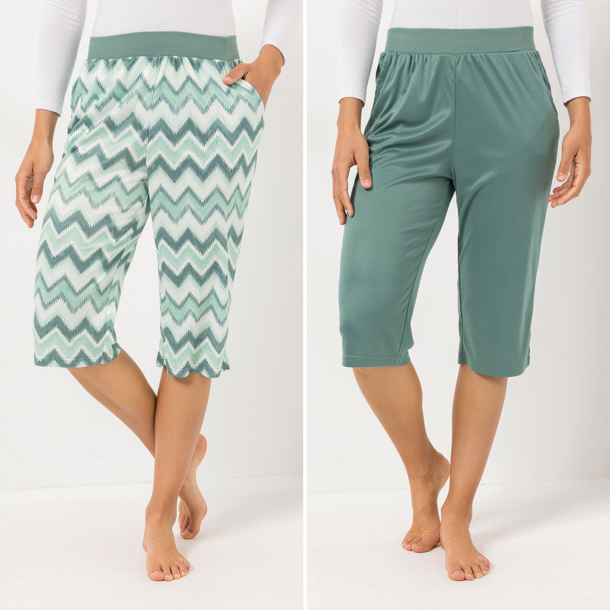JERYMOOD HOMEWEAR 2 Capri-Hosen Mikrofaser 1x bedruckt 1x uni