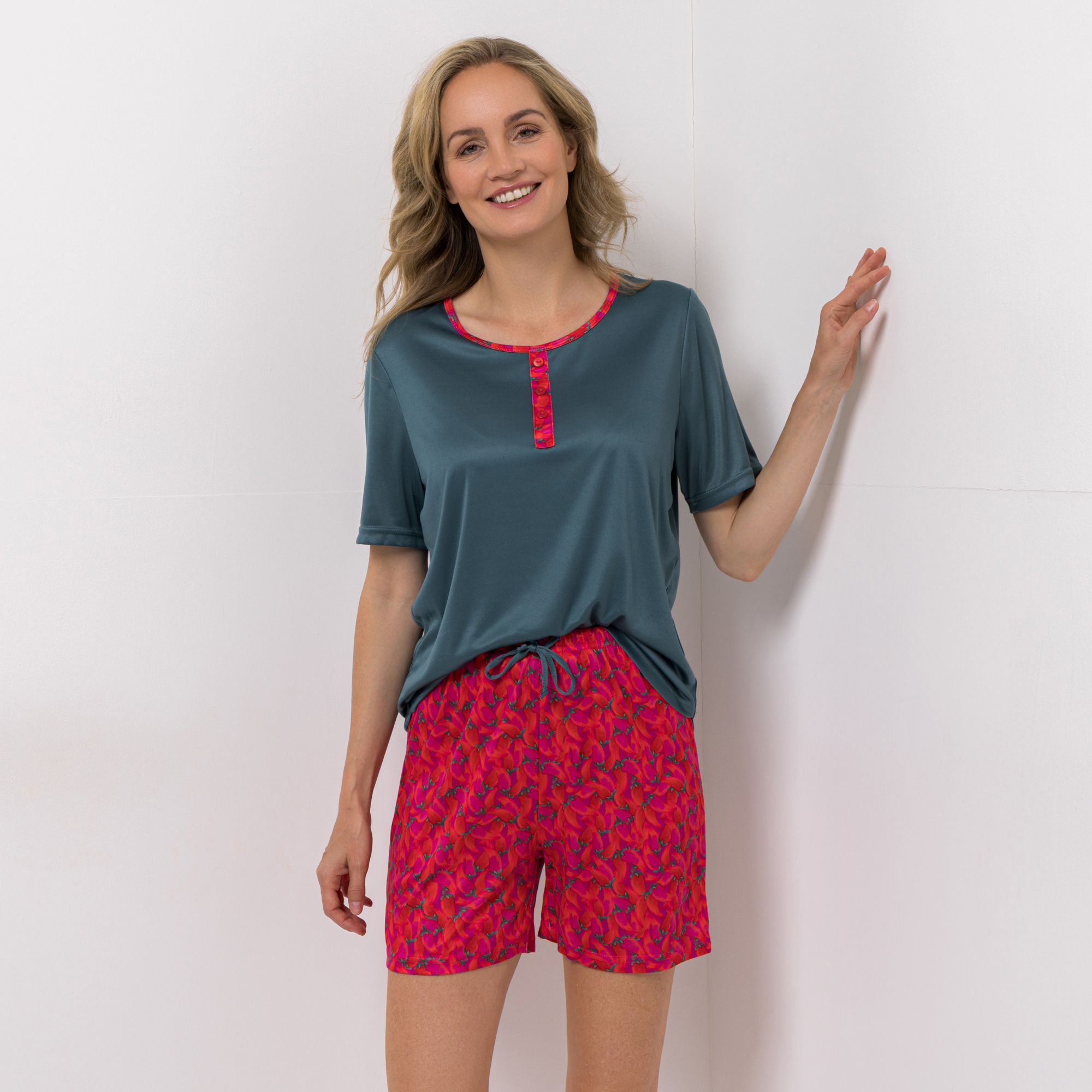 JERYMOOD HOMEWEAR Pyjama-Set Shirt 1/2-Arm, Shorty Mikrofaser uni & bedruckt