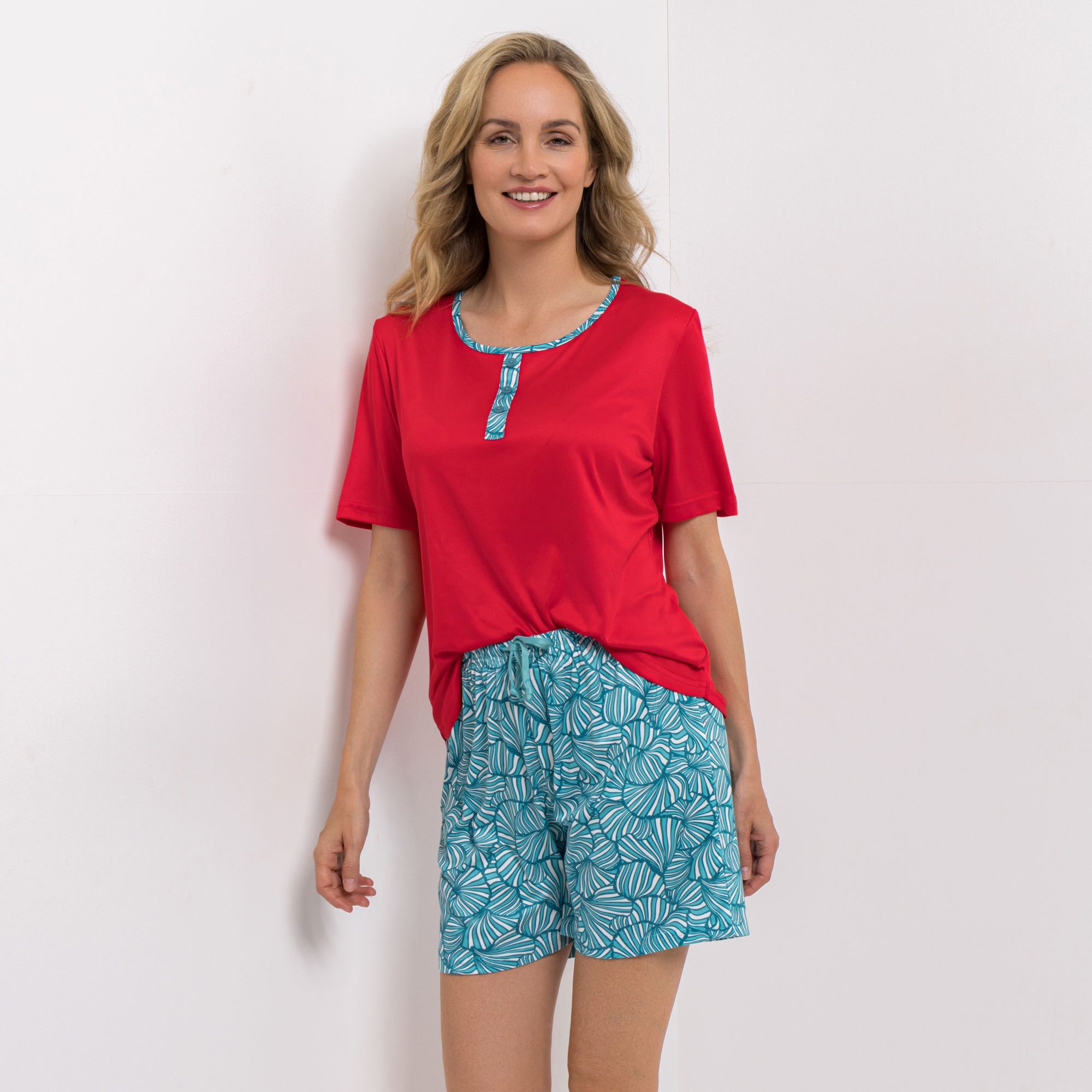 JERYMOOD HOMEWEAR Pyjama-Set Shirt 1/2-Arm, Shorty Mikrofaser uni & bedruckt