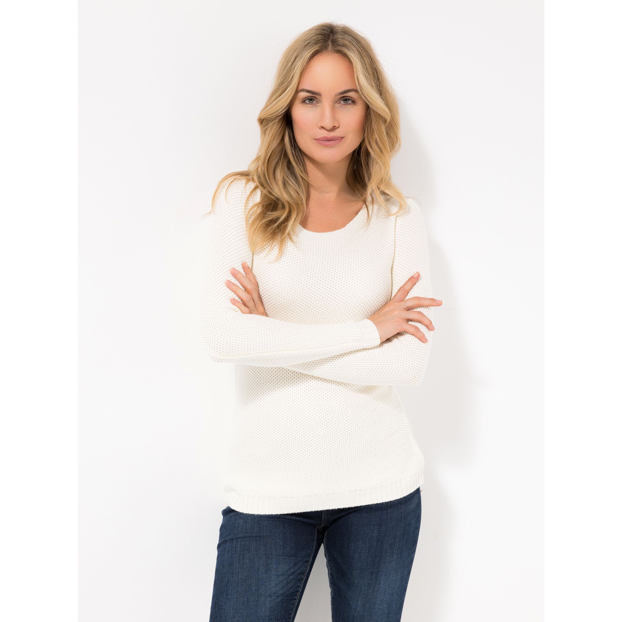 VIA MILANO Pullover, 1/1-Arm Rundhals-Ausschnitt Waffel-Optik figurumspielend