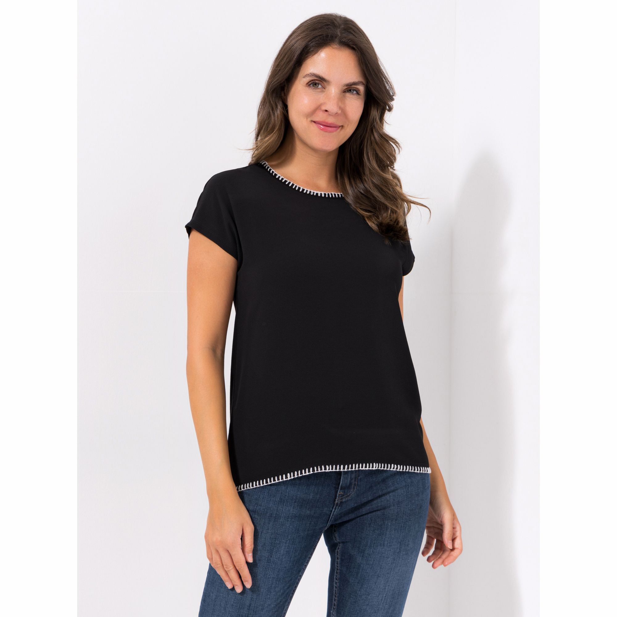 VIA MILANO Blusenshirt, 1/2-Arm Rundhalsausschnitt mit Kontrastdetails figurumspielend