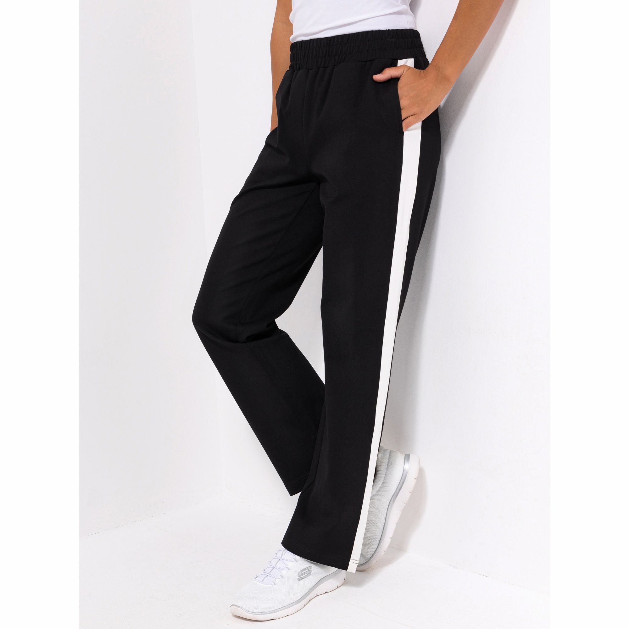 DENIM & CO. Hose, 1/1-Länge Galonstreifen gerader Beinverlauf Rundumdehnbund