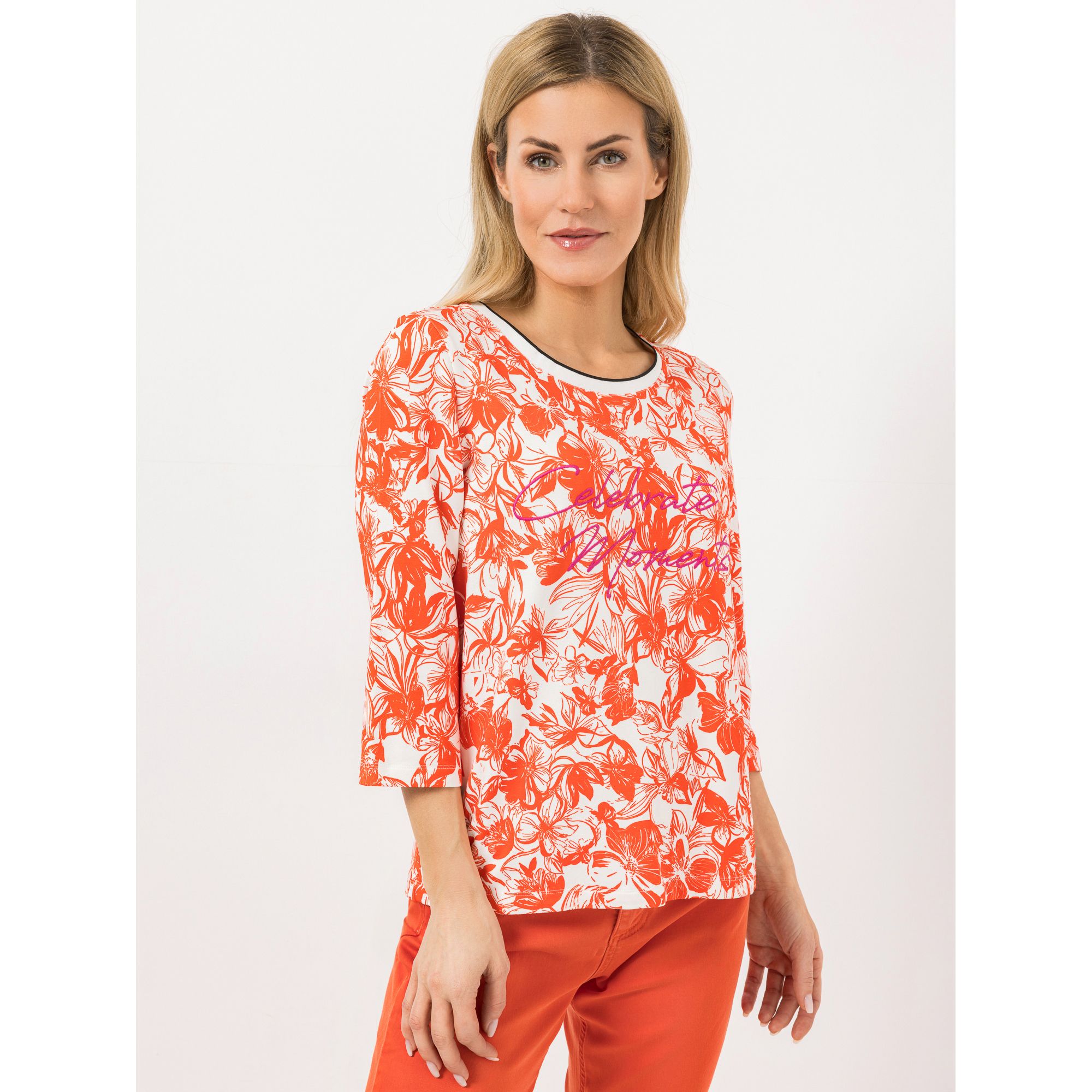 AMINATI® Sweatshirt, 3/4-Arm Rundhalsausschnitt Logo-Schriftzug Allover-Druck