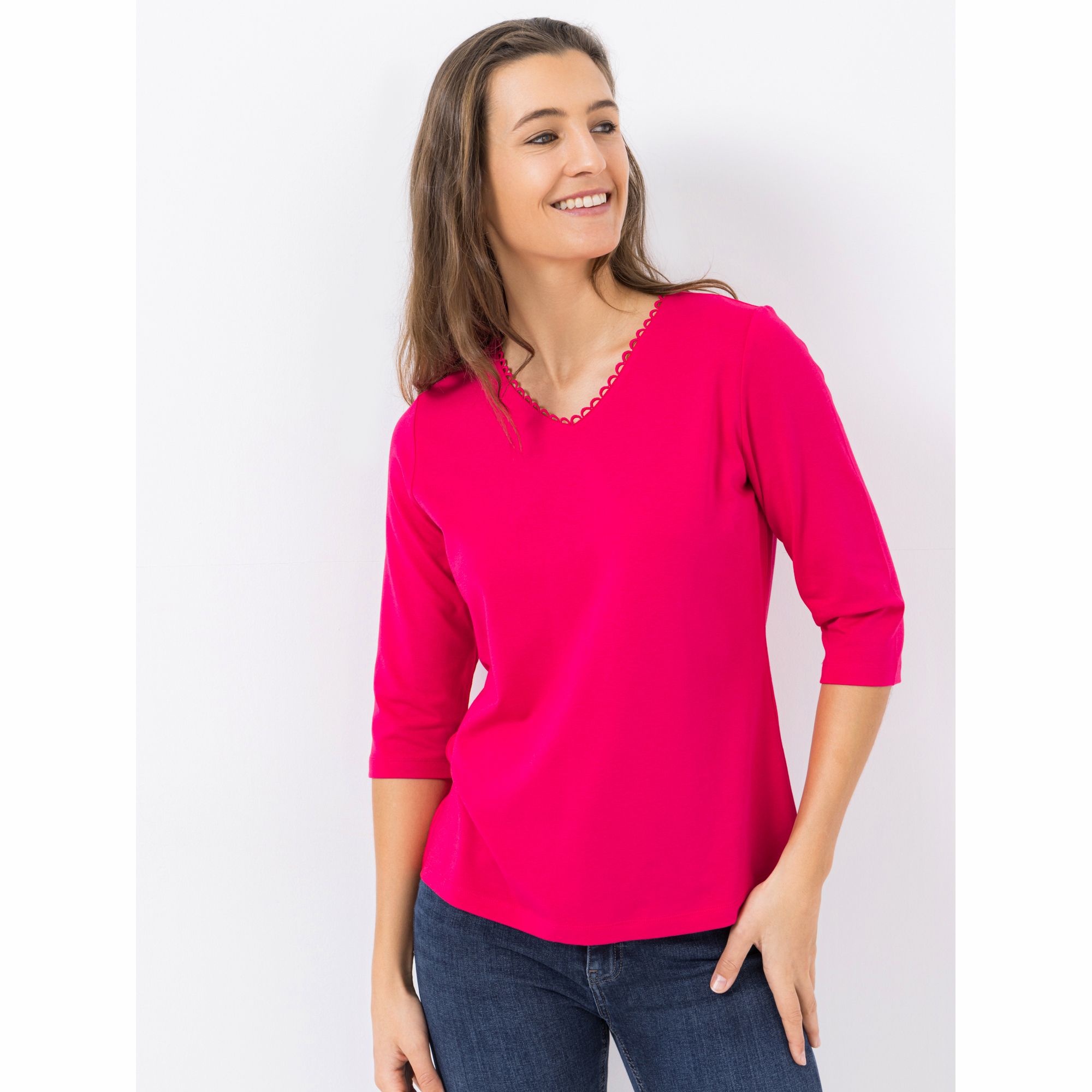 VIA MILANO Shirt, 3/4-Arm V-Ausschnitt Spitze figurumspielend