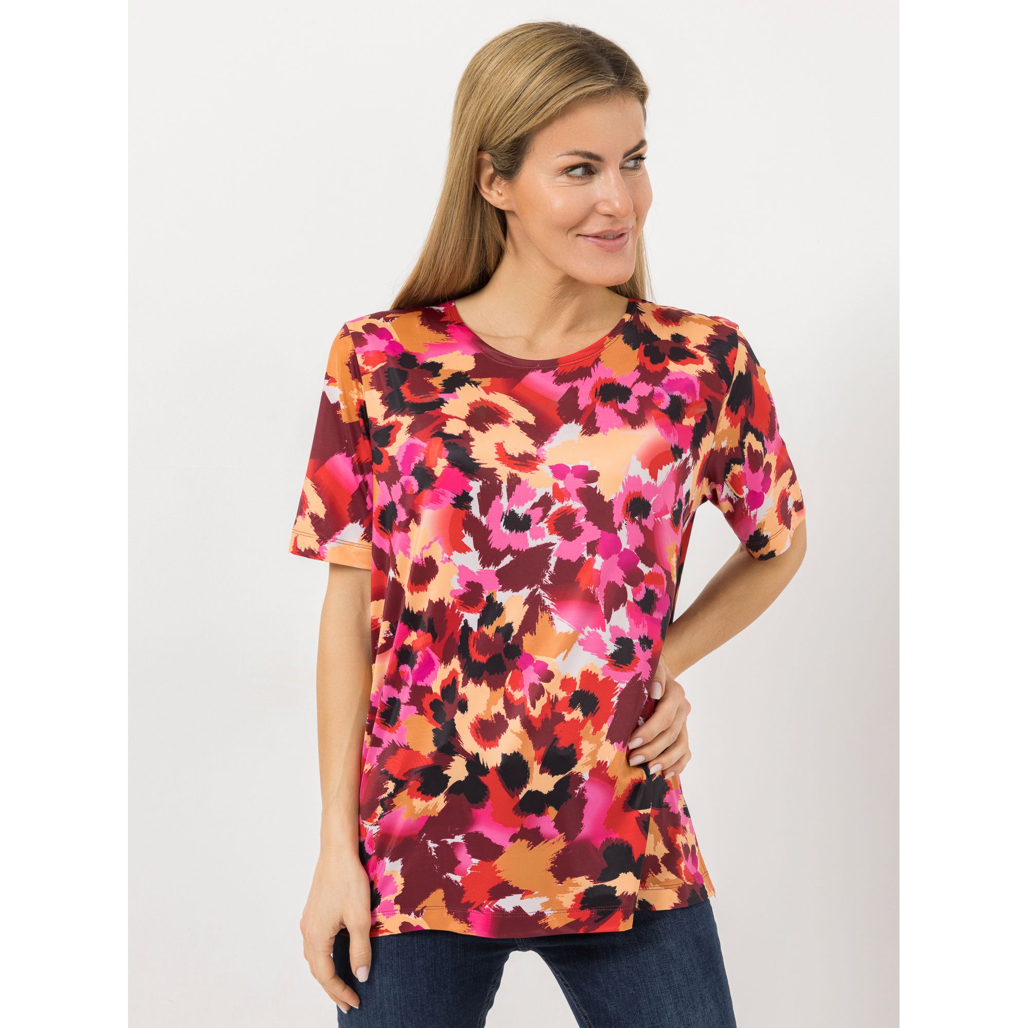 IN-PRINT Shirt, 1/2-Arm Rundhalsausschnitt Seitenschlitze Allover-Druck