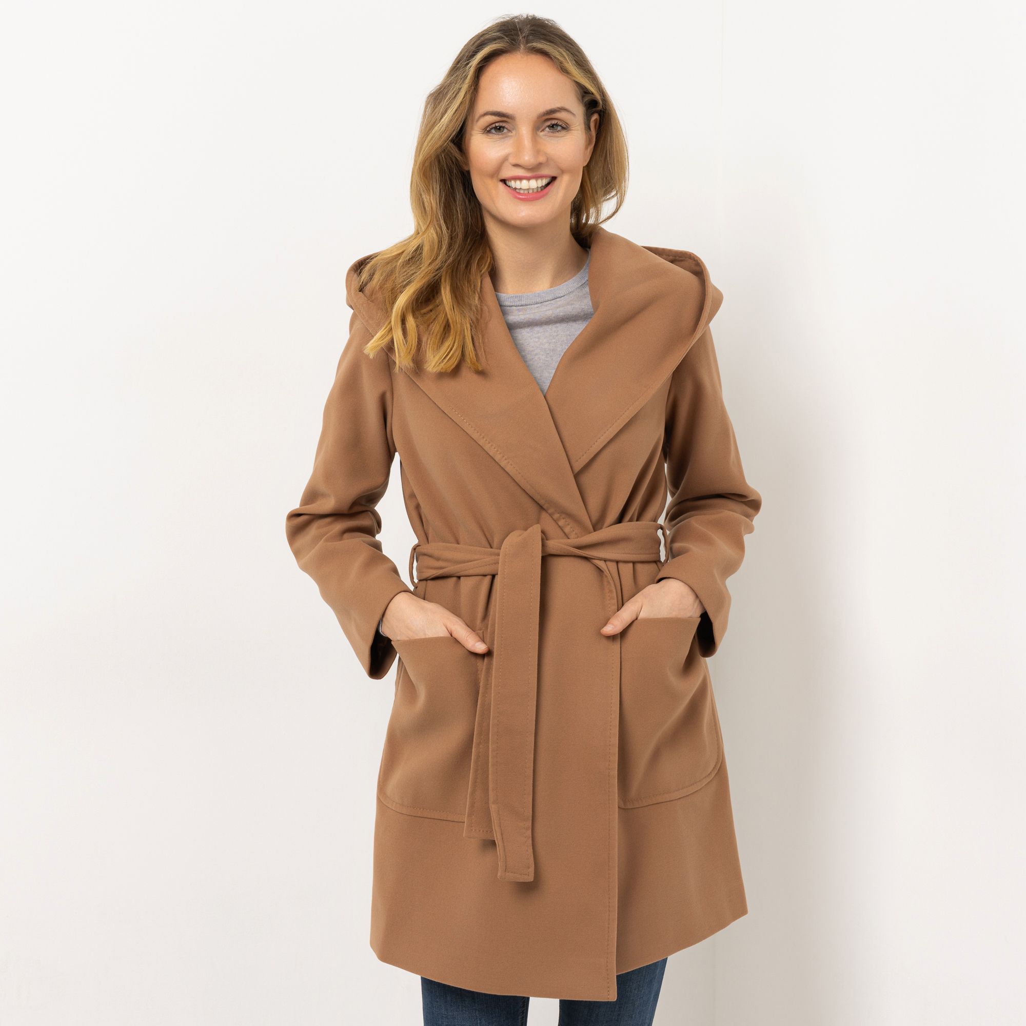 AMINATI® Mantel Reverskragen Kapuze Bindeband