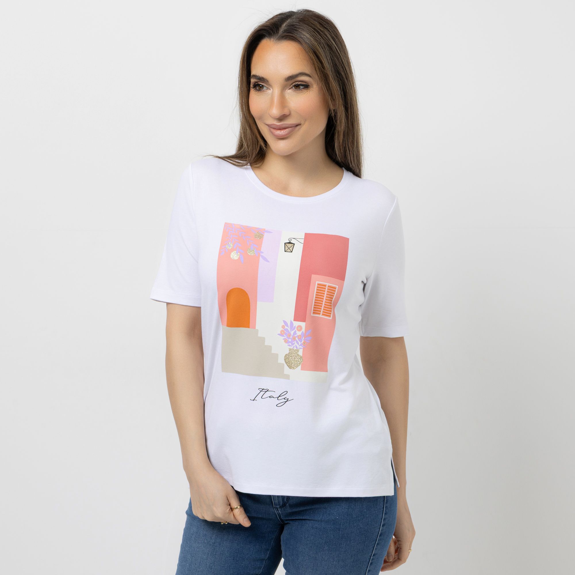 VIA MILANO Shirt, 1/2-Arm Rundhalsausschnitt platzierter Druck figurumspielend