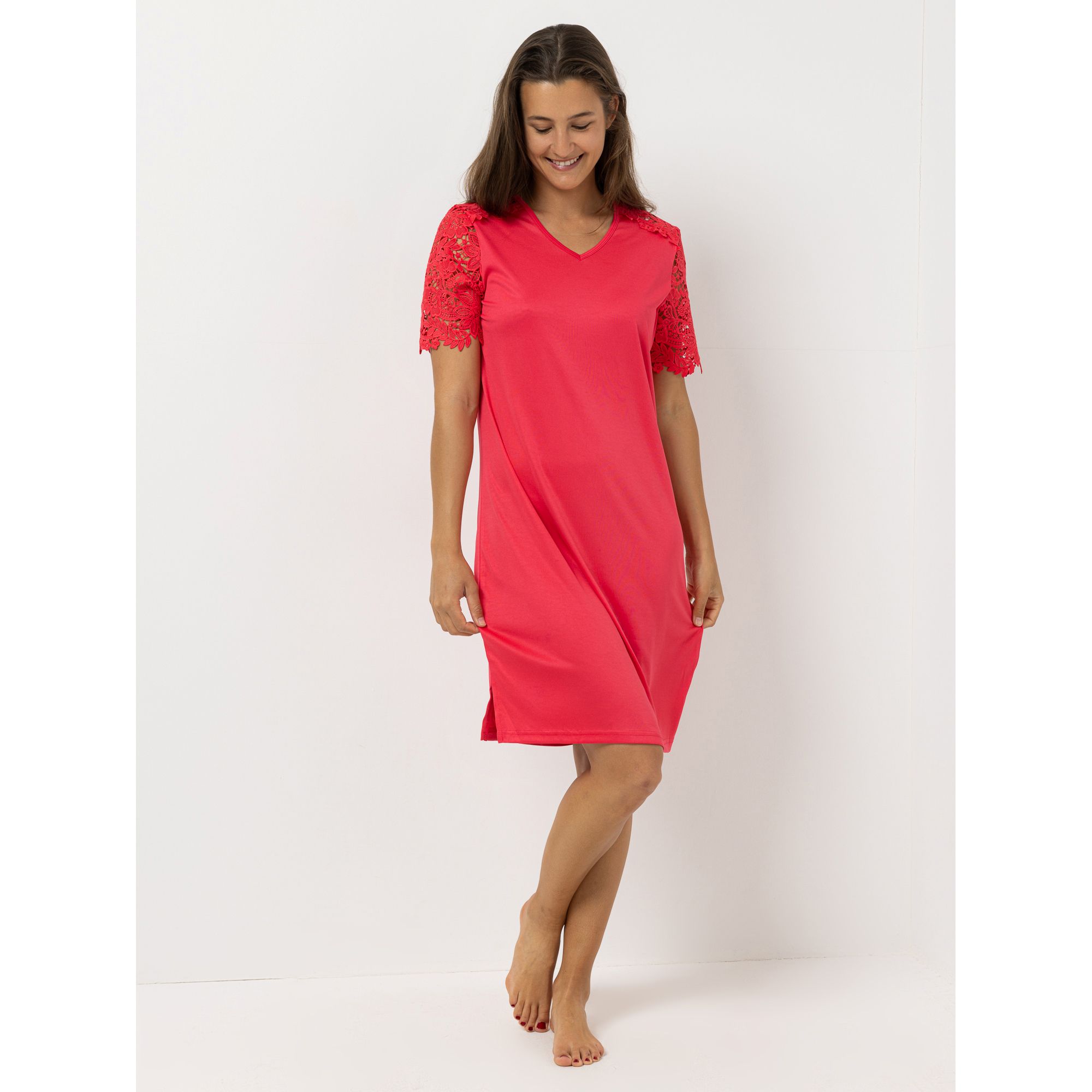 LITTLE ROSE Nachthemd, 1/2-Arm Mikrofaser V-Ausschnitt Seitenschlitze