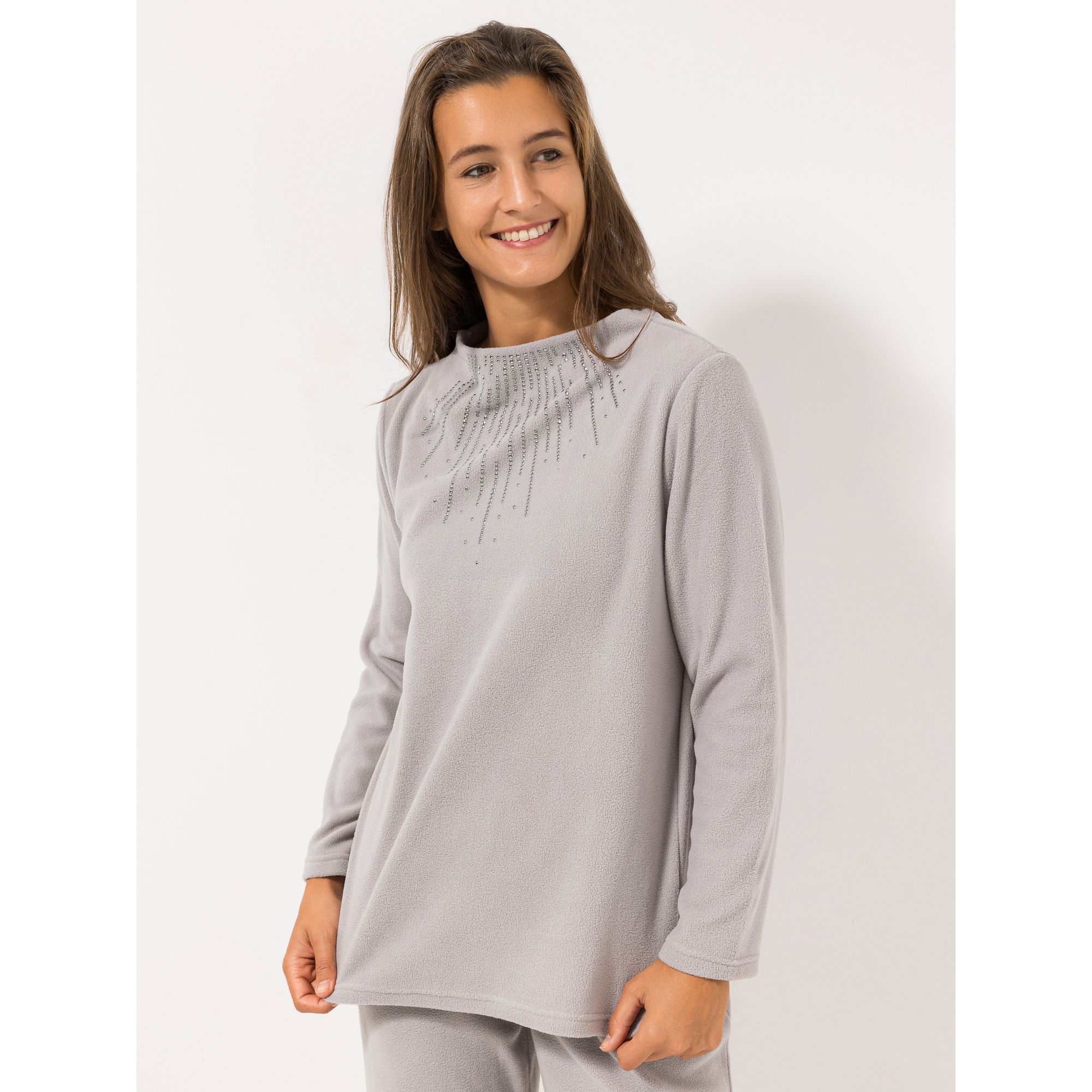 POLARSTERN HOMEWEAR Pullover, 1/1-Arm Mikrofaser Fleece Stehkragen Seitenschlitz