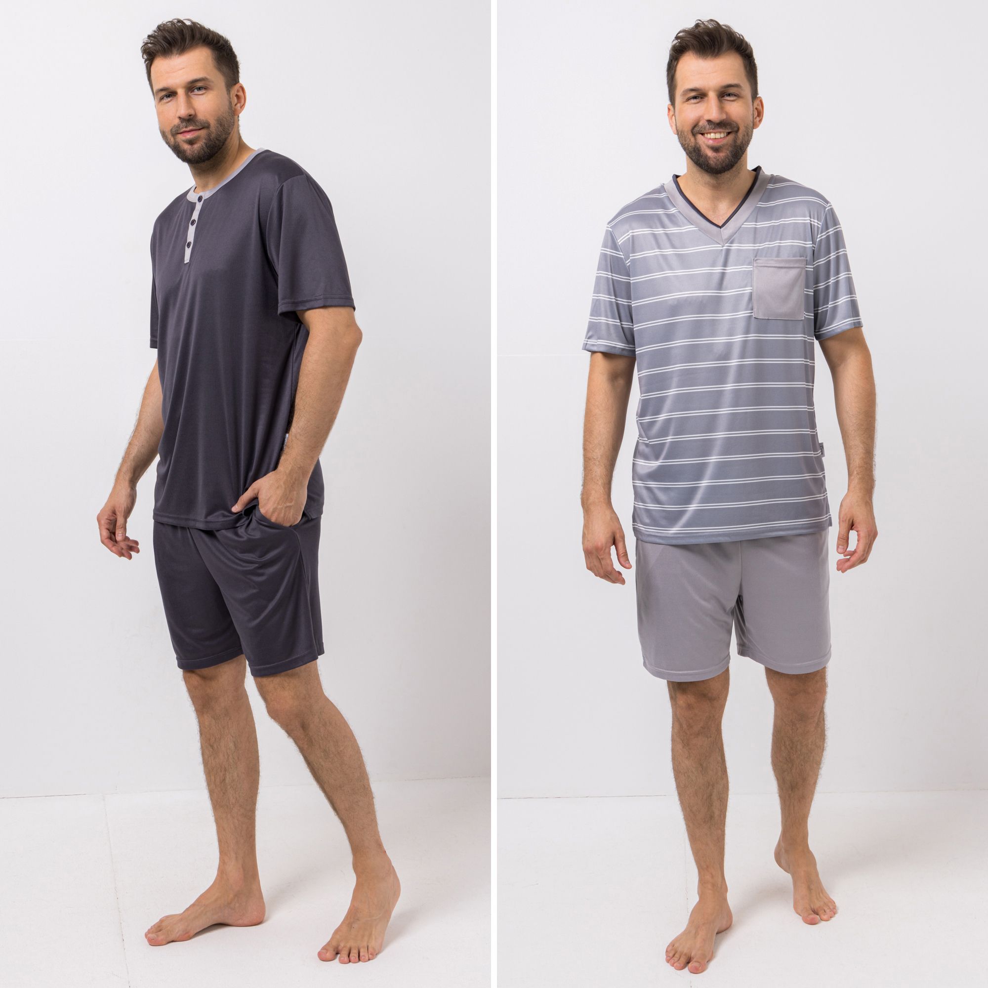 MEN'S TOUCH 2 Pyjama-Sets Mikrofaser Shirt, 1/2-Arm Shorty, Dehnbund