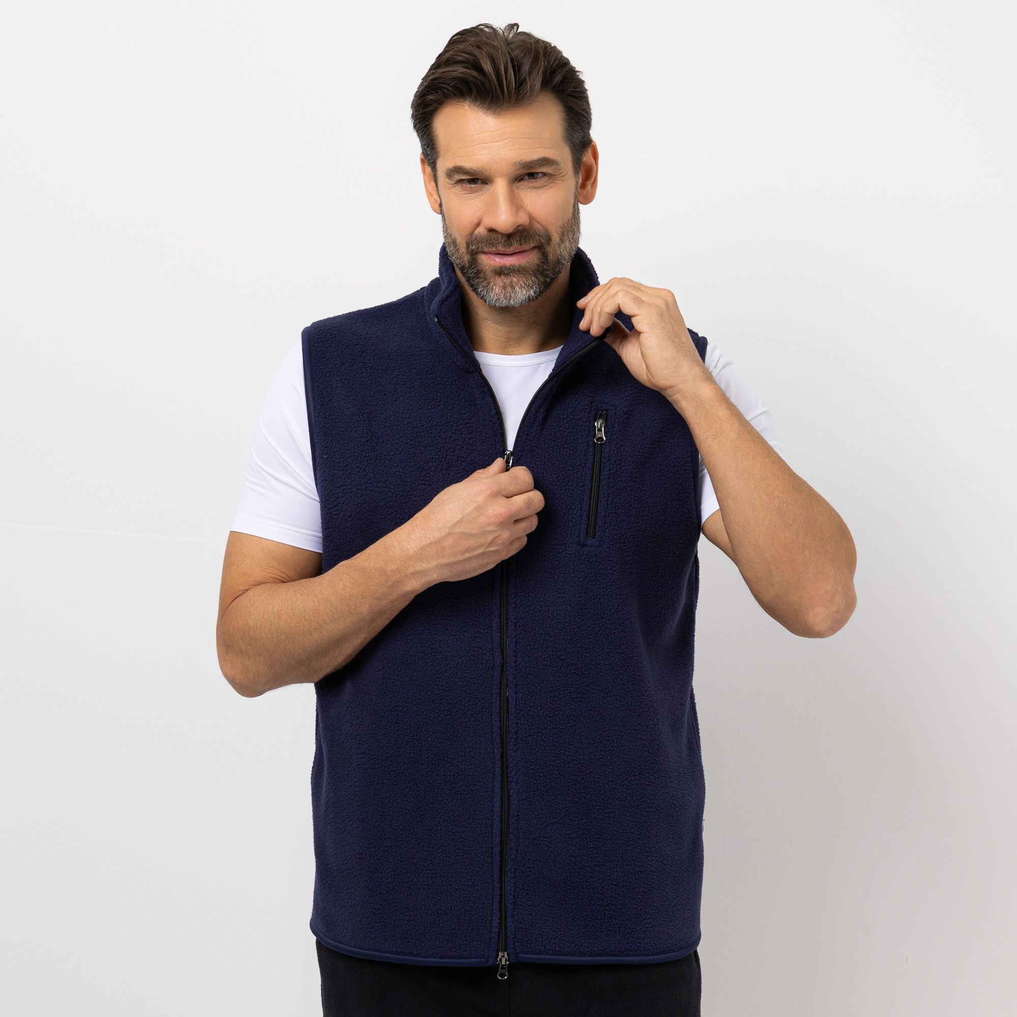 MEN'S TOUCH Weste Brusttasche leichter Stehkragen 2-Wege-Reißverschluss