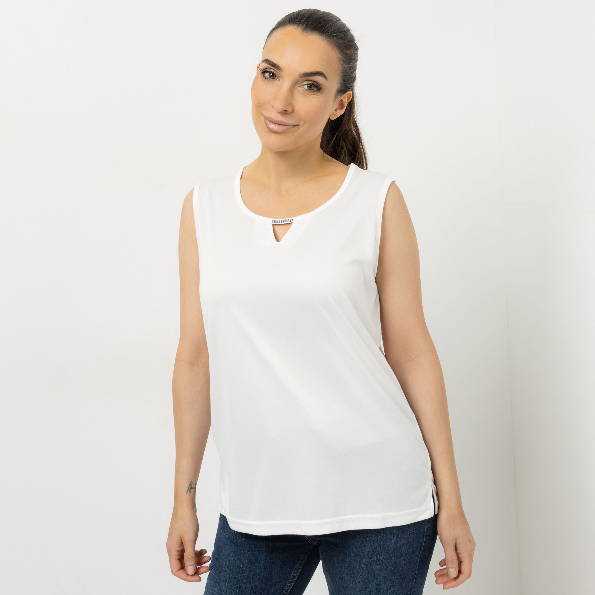 JERYMOOD HOMEWEAR Top Rundhalsausschnitt mit Zierelementen Seitenschlitze