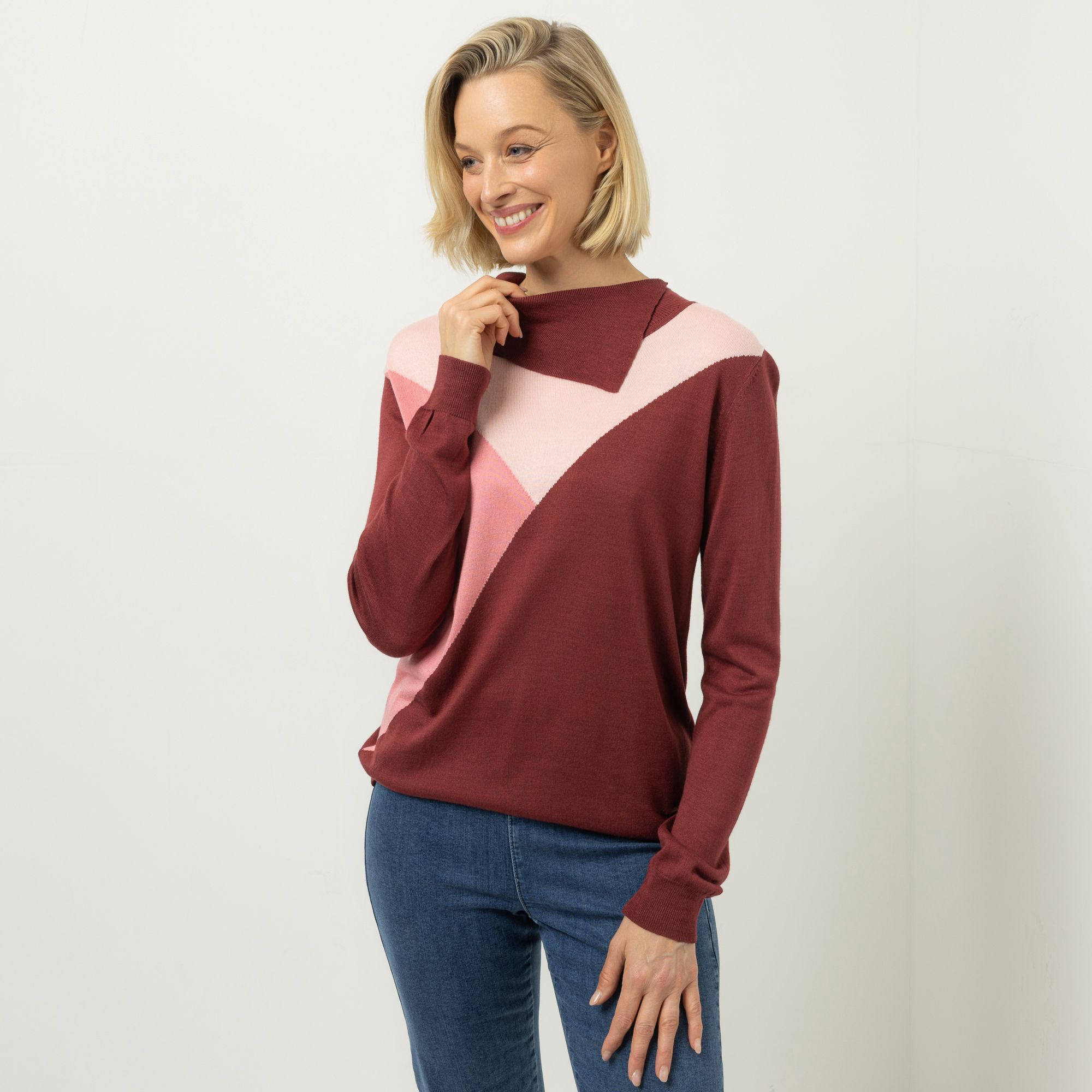 AMINATI® Pullover asymmetrischer Kragen Feinstrick figurumspielend