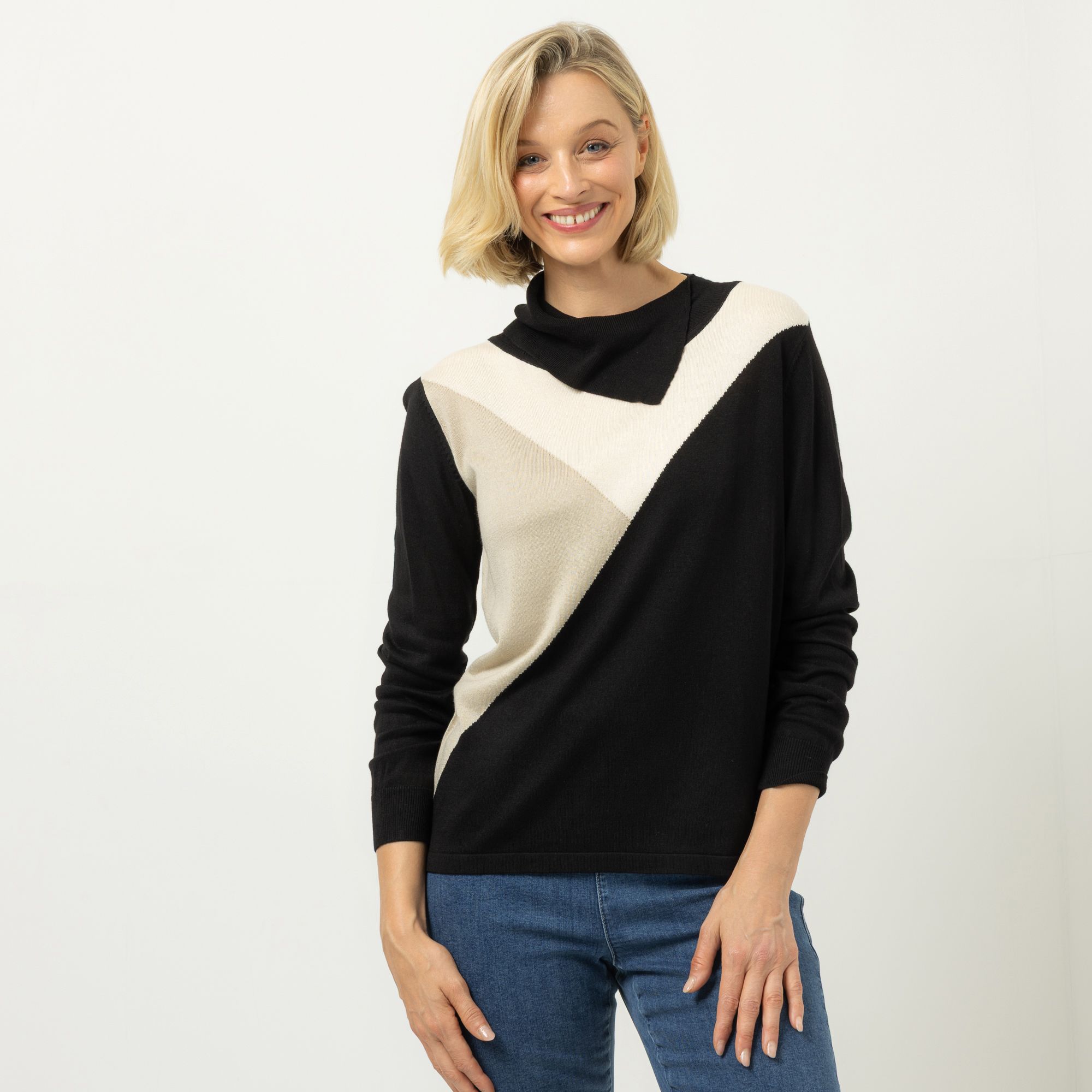 AMINATI® Pullover asymmetrischer Kragen Feinstrick figurumspielend
