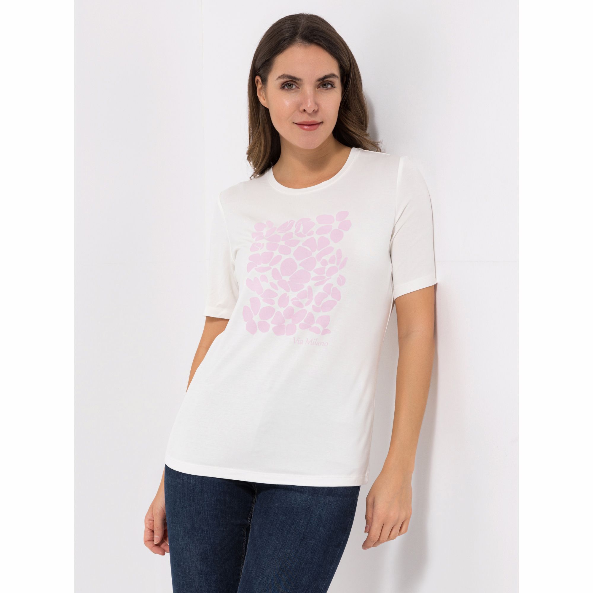 VIA MILANO Shirt, 1/2-Arm Rundhalsausschnitt platzierter Druck mit ECOVERO Viskose