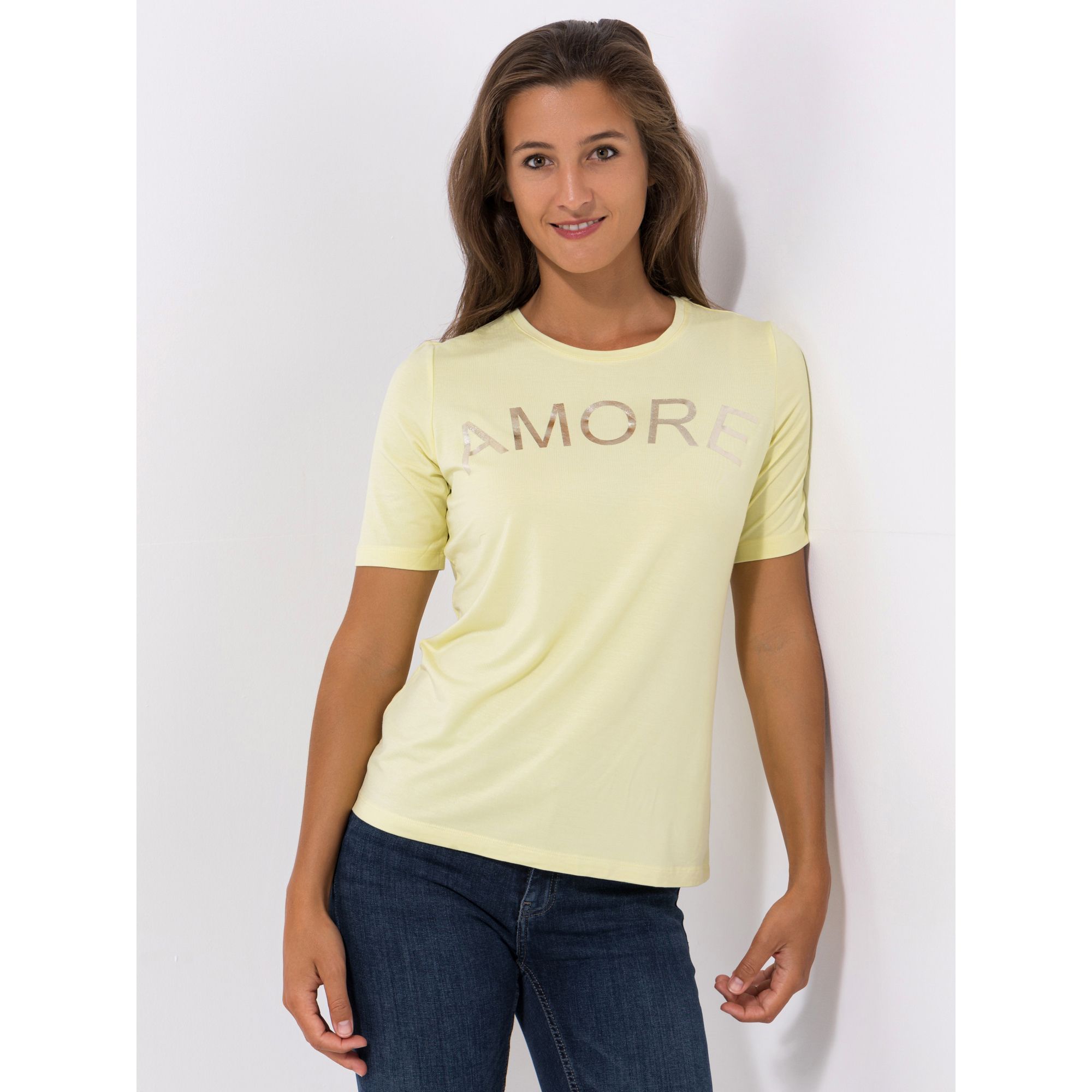 VIA MILANO Shirt, 1/2-Arm Rundhalsausschnitt Schriftzug mit ECOVERO Viskose