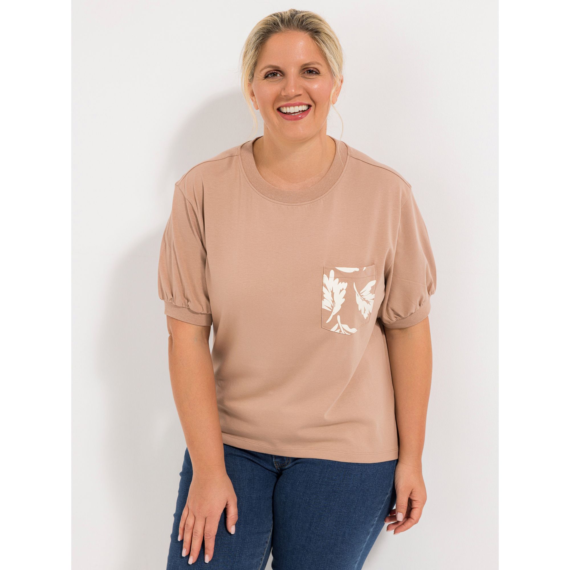 ROCK YOUR CURVES by Angelina K. Shirt, 1/2-Arm Rundhalsausschnitt bedruckte Brusttasche