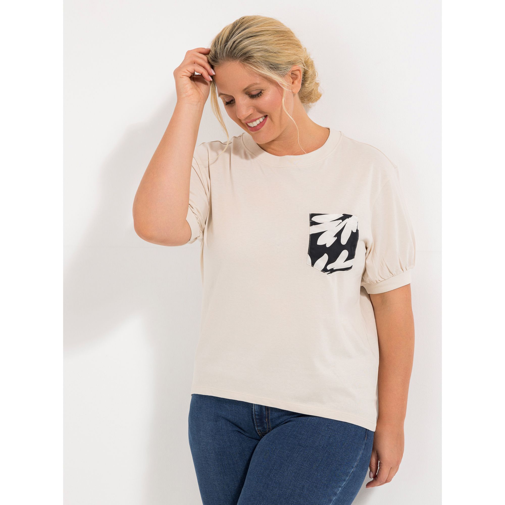 ROCK YOUR CURVES by Angelina K. Shirt, 1/2-Arm Rundhalsausschnitt bedruckte Brusttasche