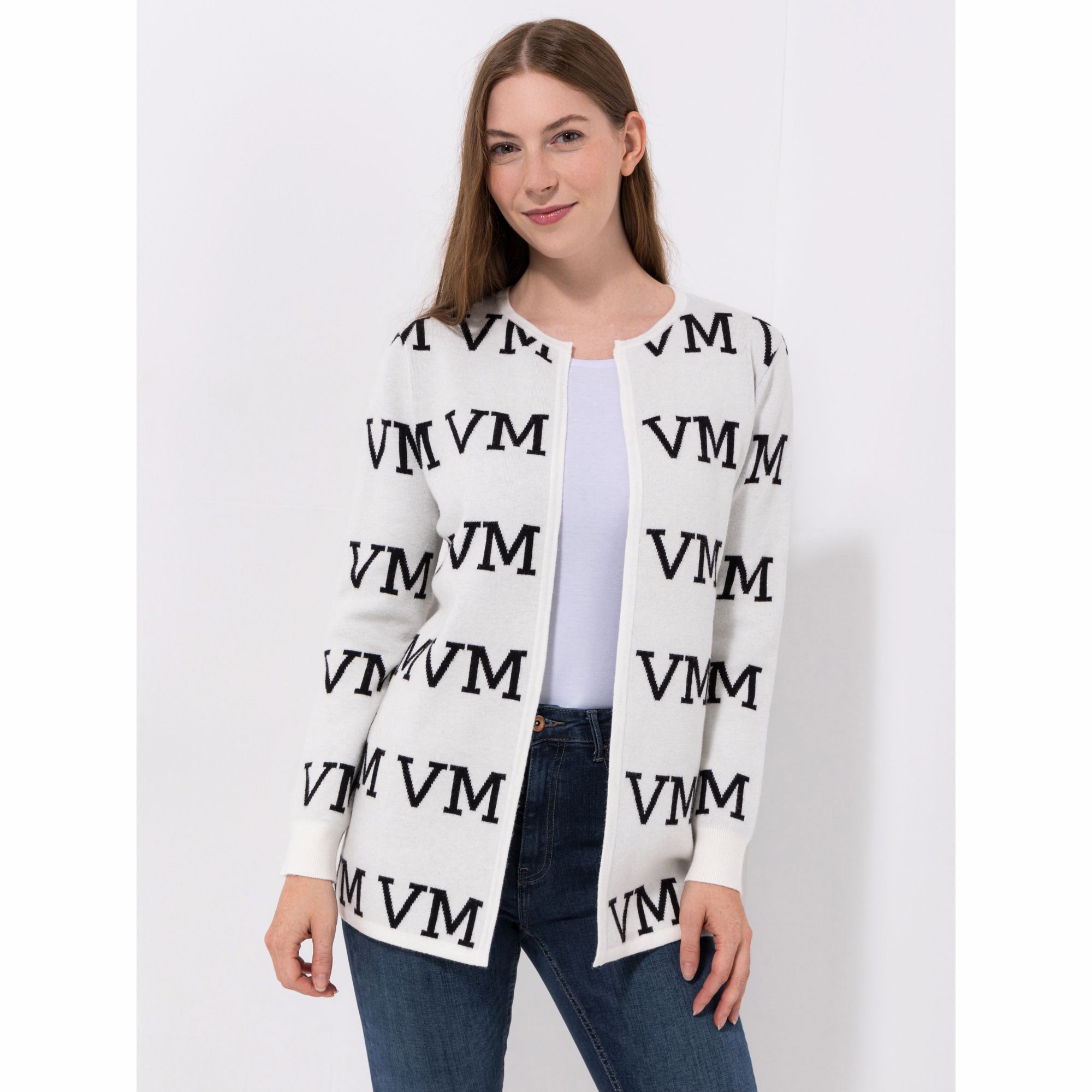 VIA MILANO Cardigan, 1/1-Arm Rundhalsausschnitt Logomuster offene Front