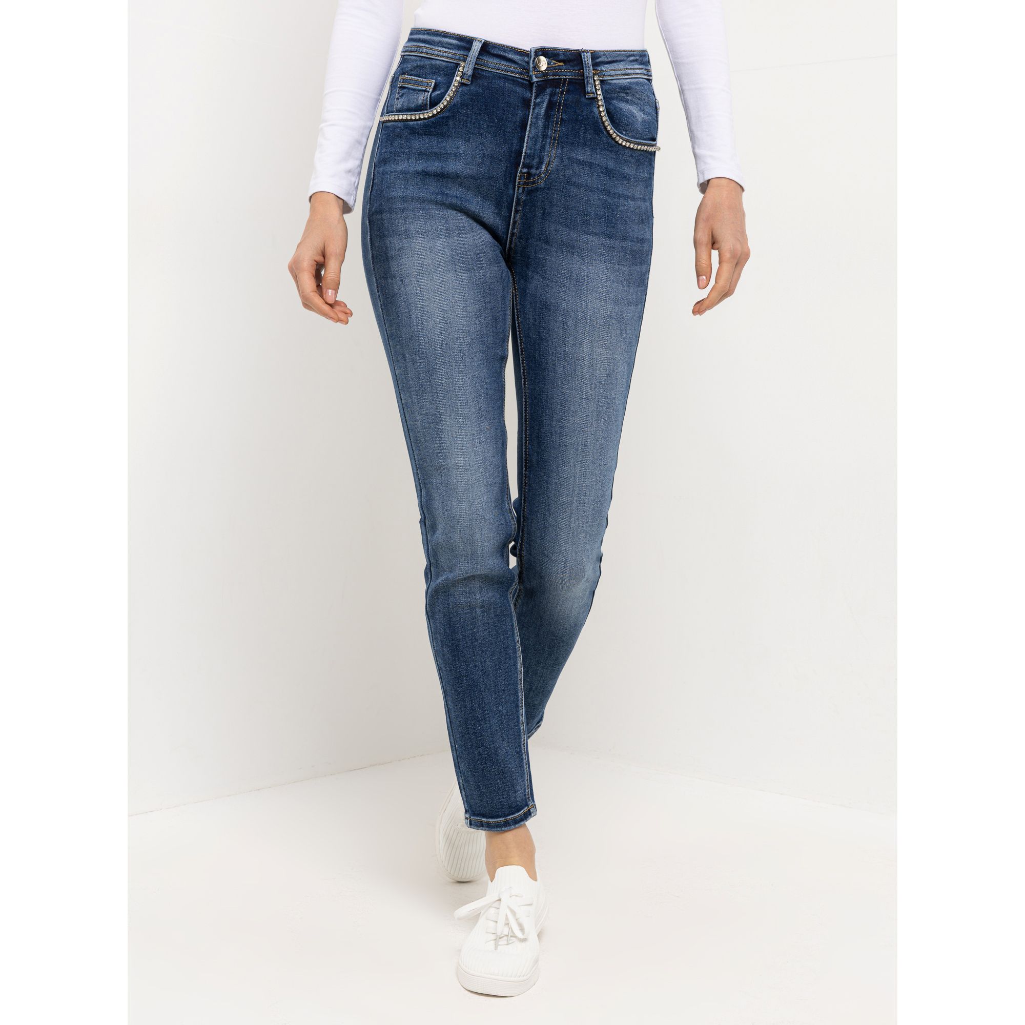 VIA MILANO Jeans, knöchellang 5-Pocket-Style Strassdetails enges Bein