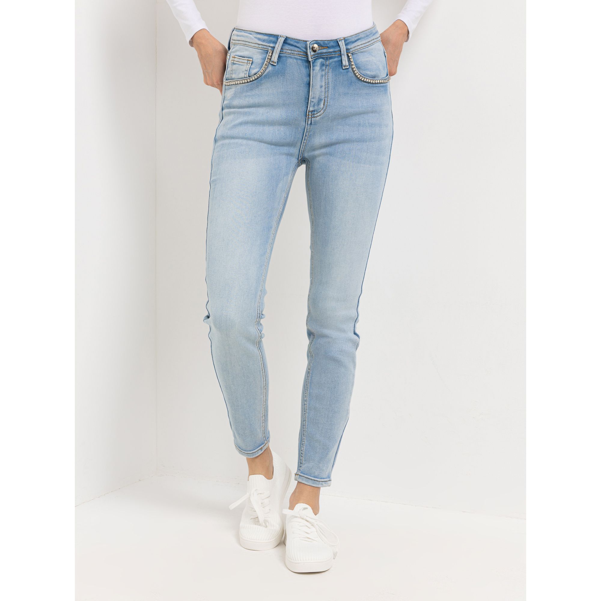 VIA MILANO Jeans, knöchellang 5-Pocket-Style Strassdetails enges Bein