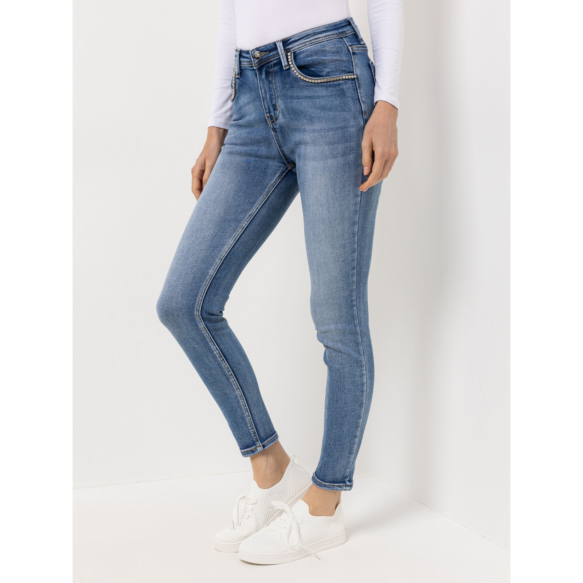 VIA MILANO Jeans, knöchellang 5-Pocket-Style Strassdetails enges Bein