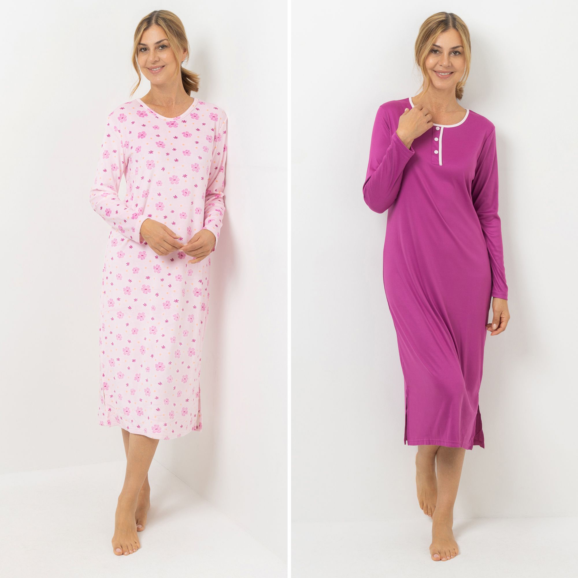 LITTLE ROSE 2 Nachthemden Mikrofaser 1x Flanell 1x super soft