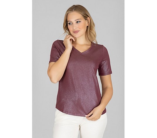 LYLA Homewear Shirt 1/2-Arm V-Ausschnitt Allover Glanzdruck