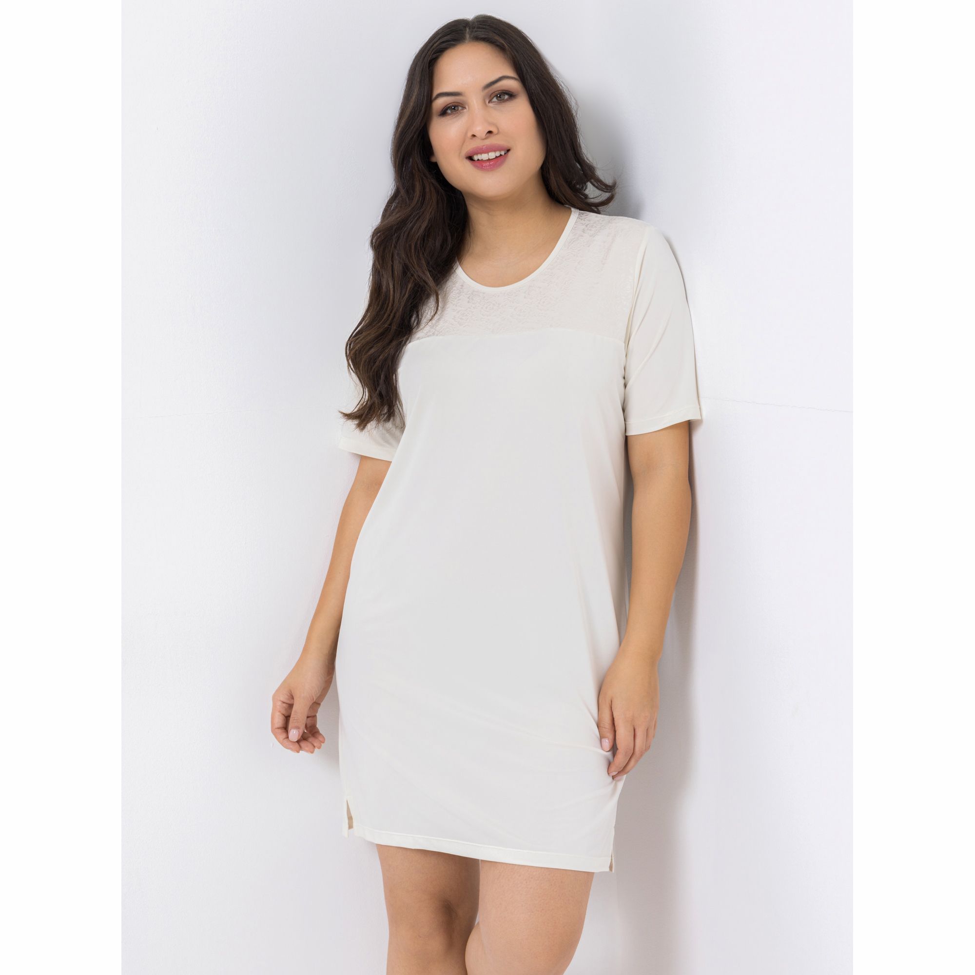 LITTLE ROSE Bigshirt, 1/2-Arm Mikrofaser Rundhalsausschnitt Jacquard Einsatz