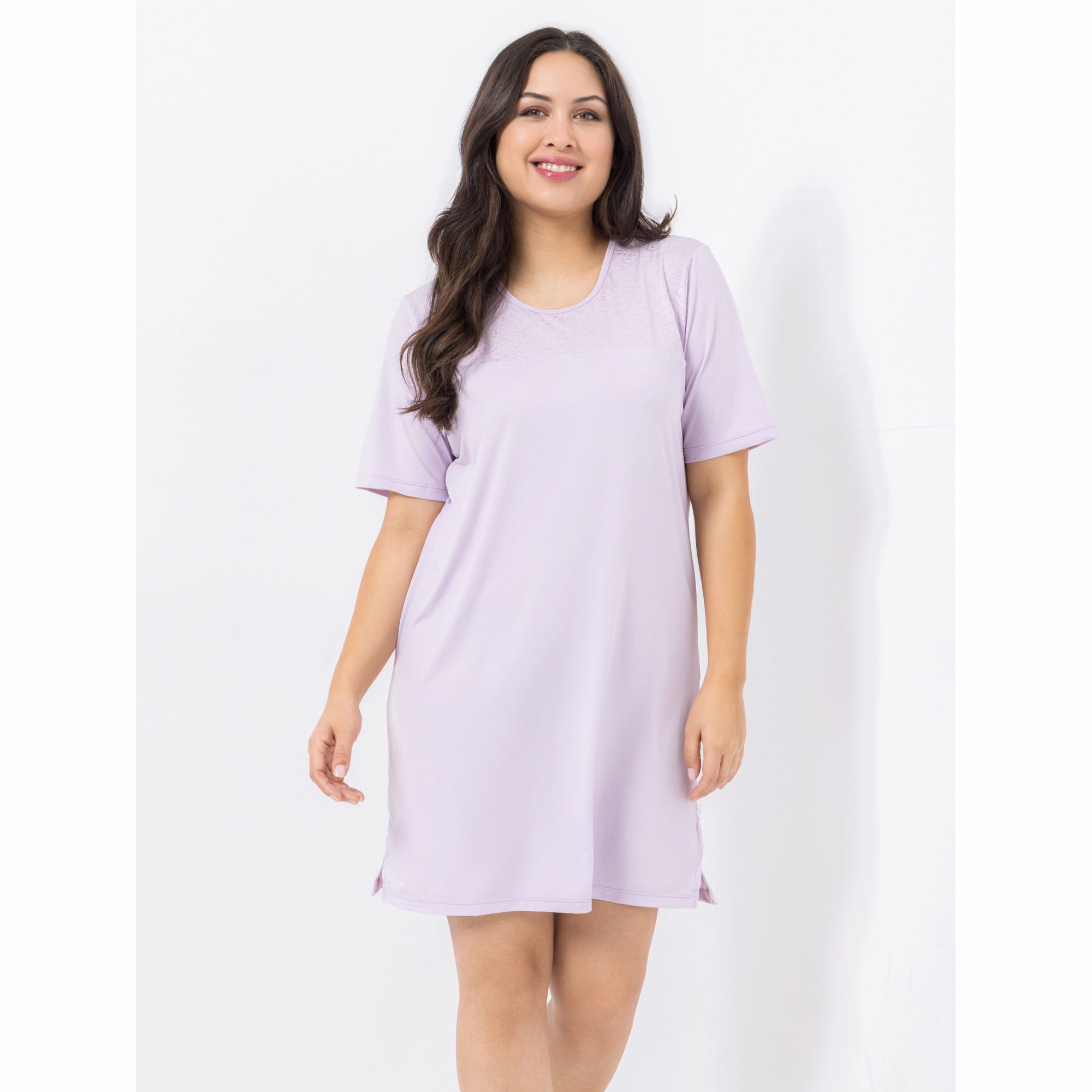 LITTLE ROSE Bigshirt, 1/2-Arm Mikrofaser Rundhalsausschnitt Jacquard Einsatz