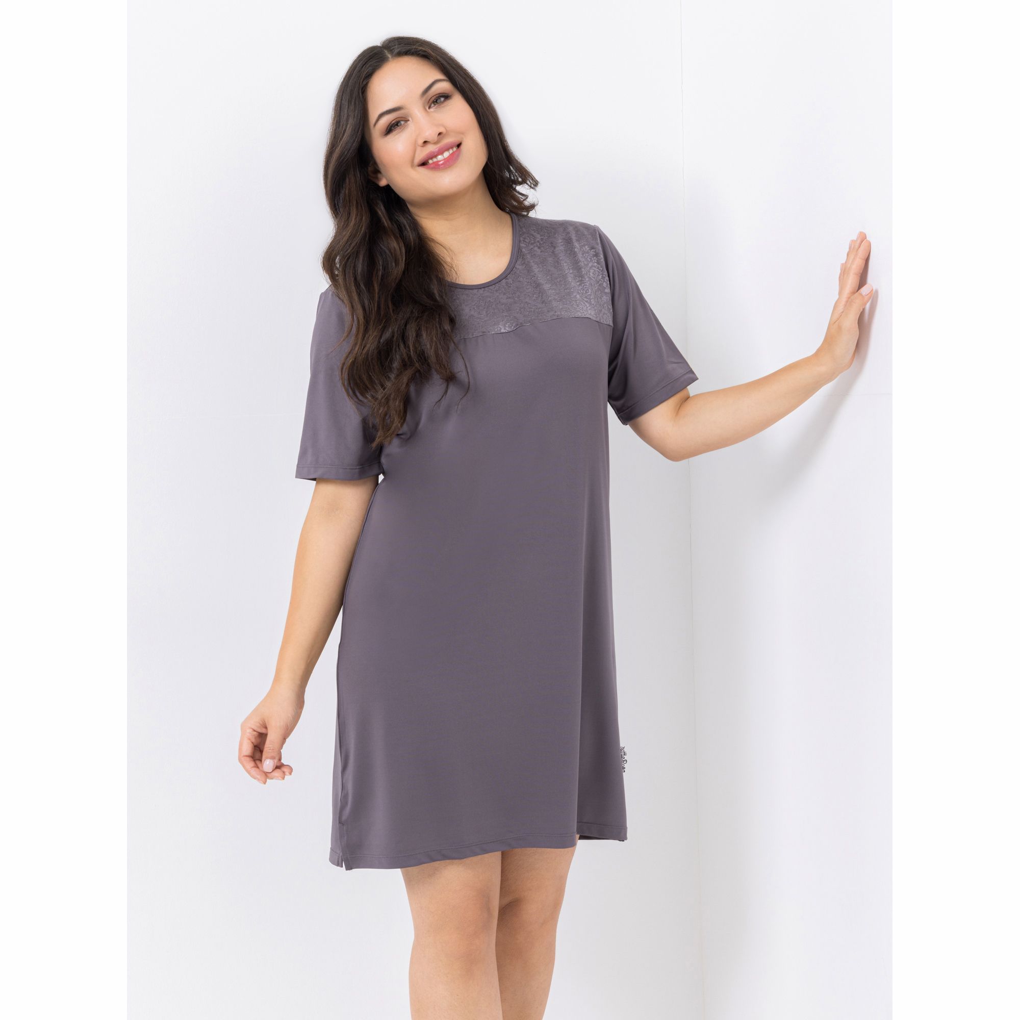 LITTLE ROSE Bigshirt, 1/2-Arm Mikrofaser Rundhalsausschnitt Jacquard Einsatz