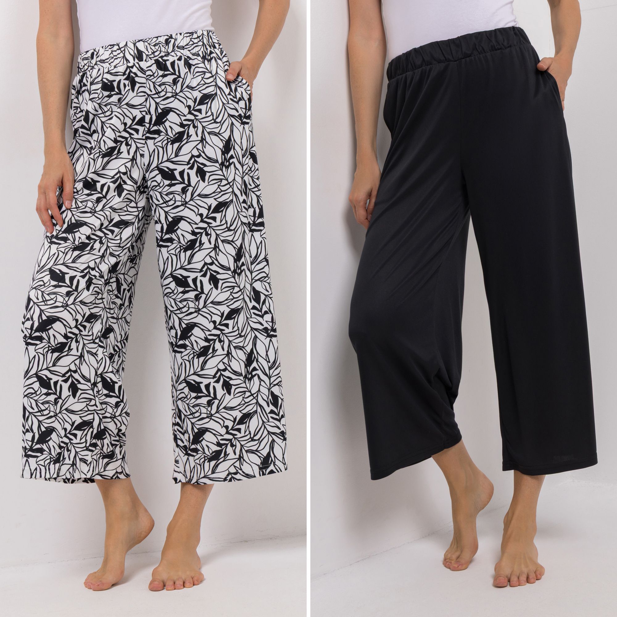 JERYMOOD HOMEWEAR 2 Hosen, 7/8-Länge Rundumdehnbund weites Bein 1x uni, 1x bedruckt