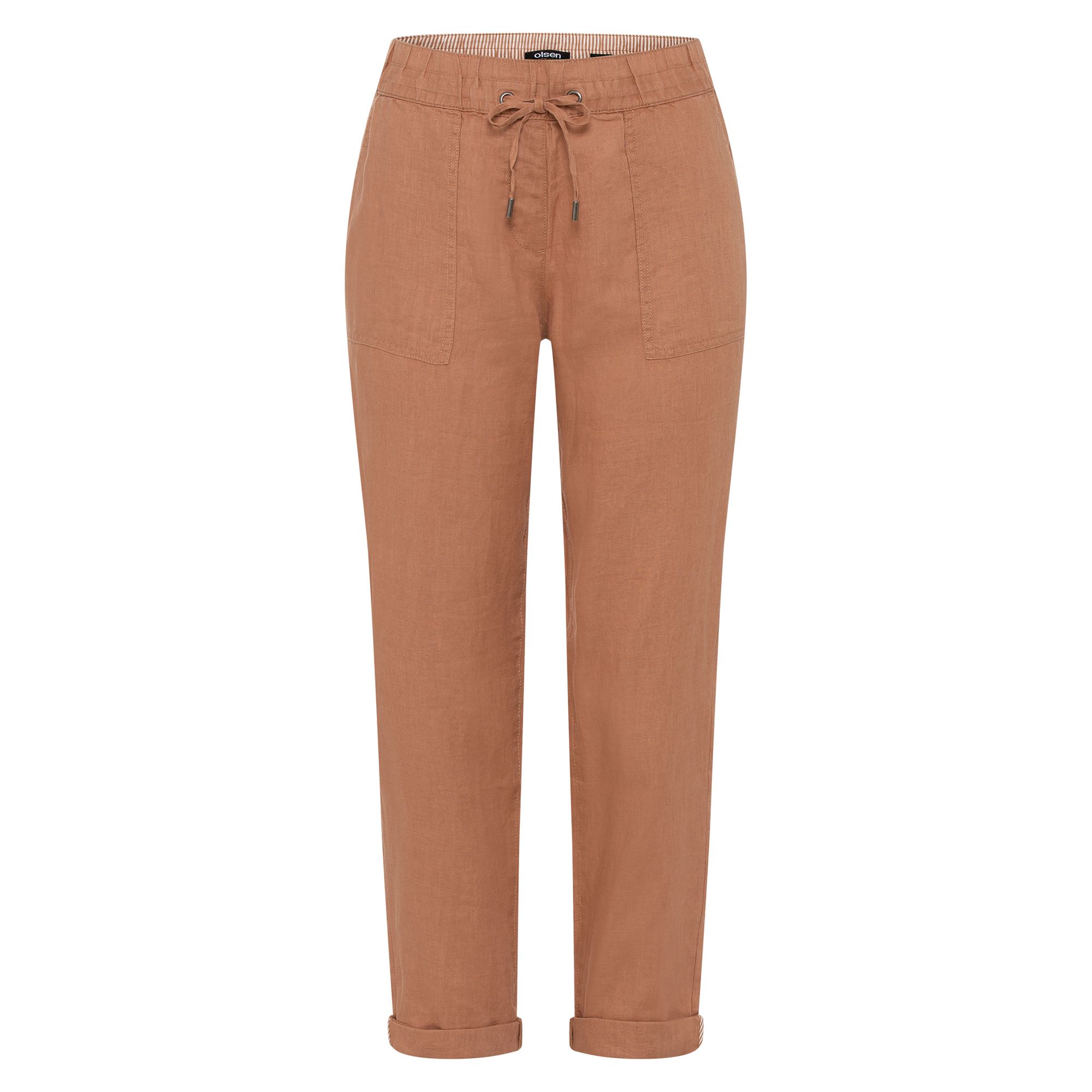 OLSEN Leinenhose Tunnelzug mit Bindeband Eingrifftaschen