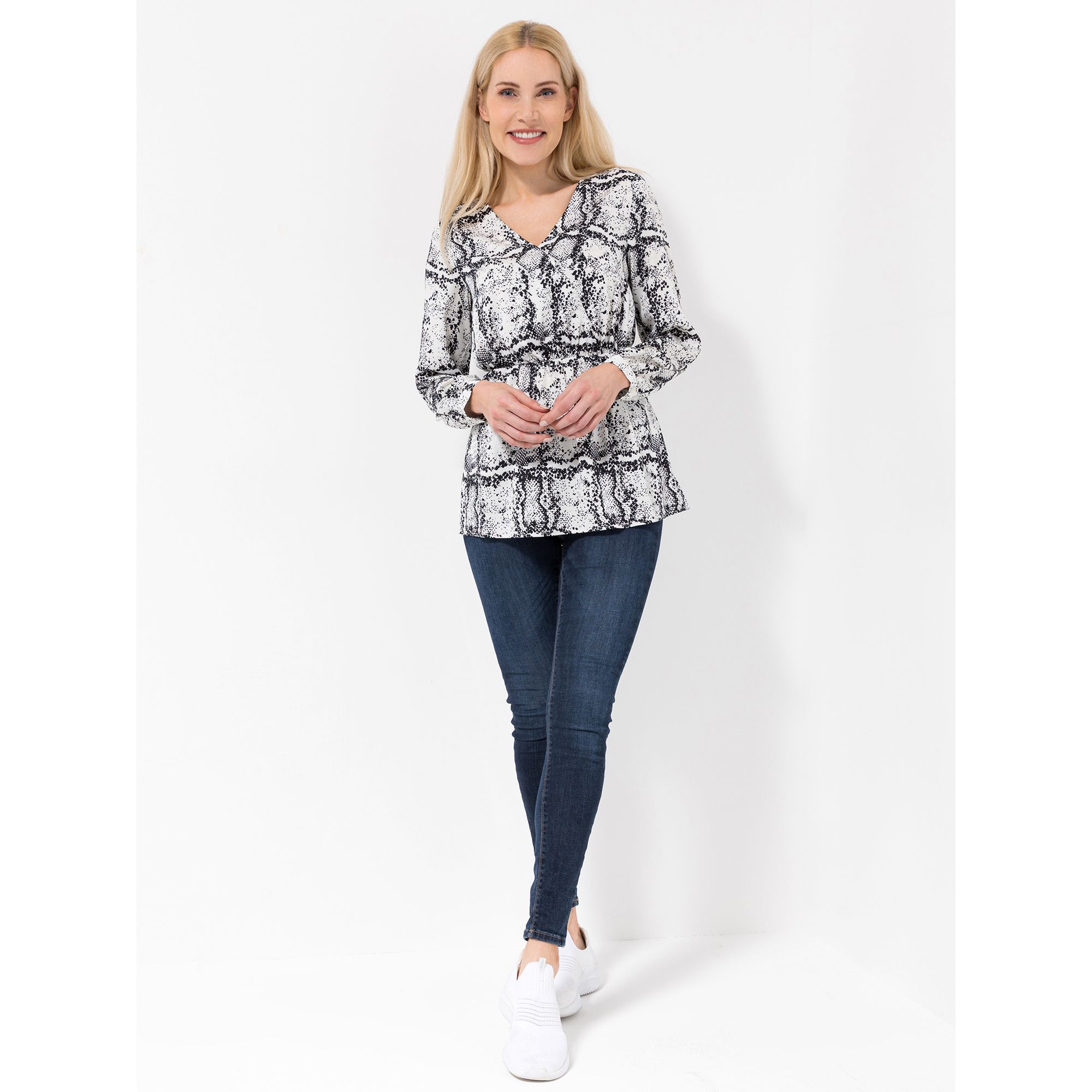 VIA MILANO Bluse, 1/1-Arm V-Ausschnitt Allover-Druck figurumspielend