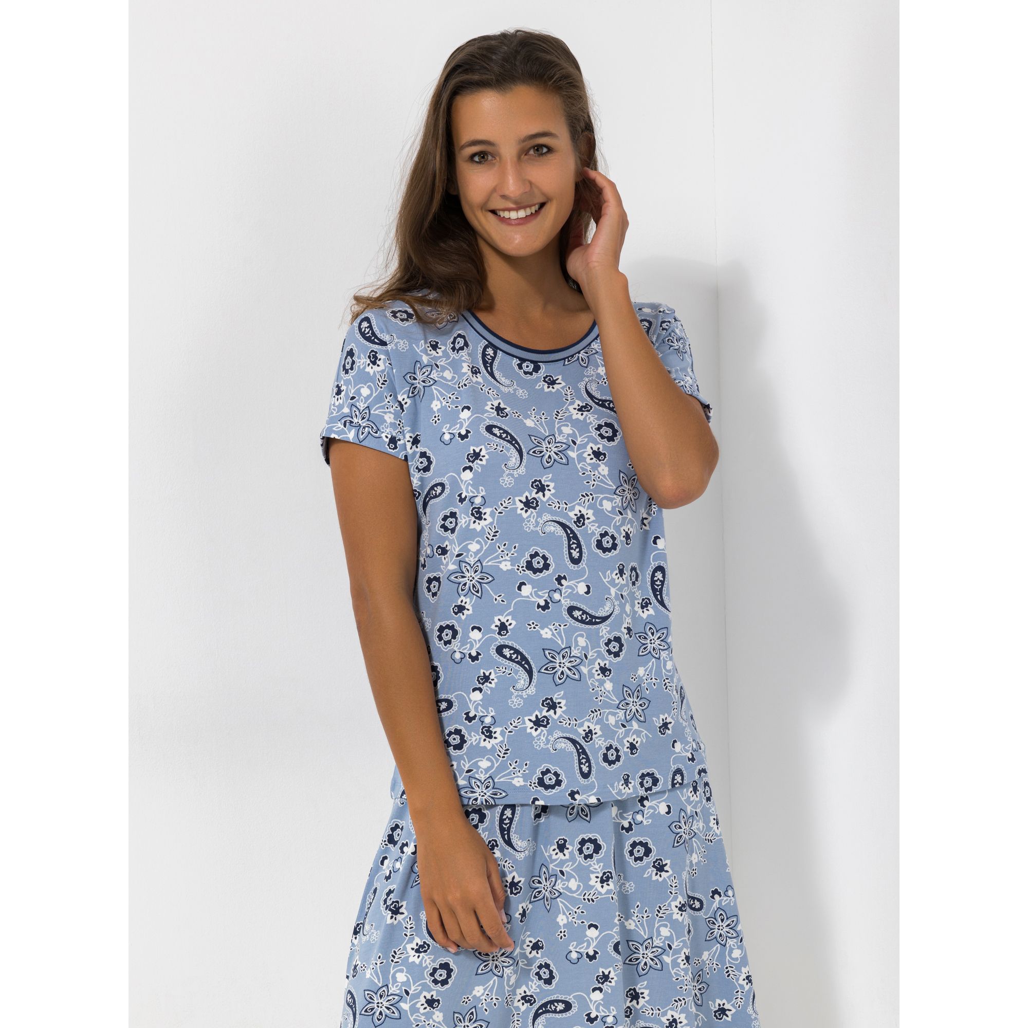 DENIM & CO. Shirt, 1/2-Arm Rundhalsausschnitt figurumspielend mit ECOVERO Viskose