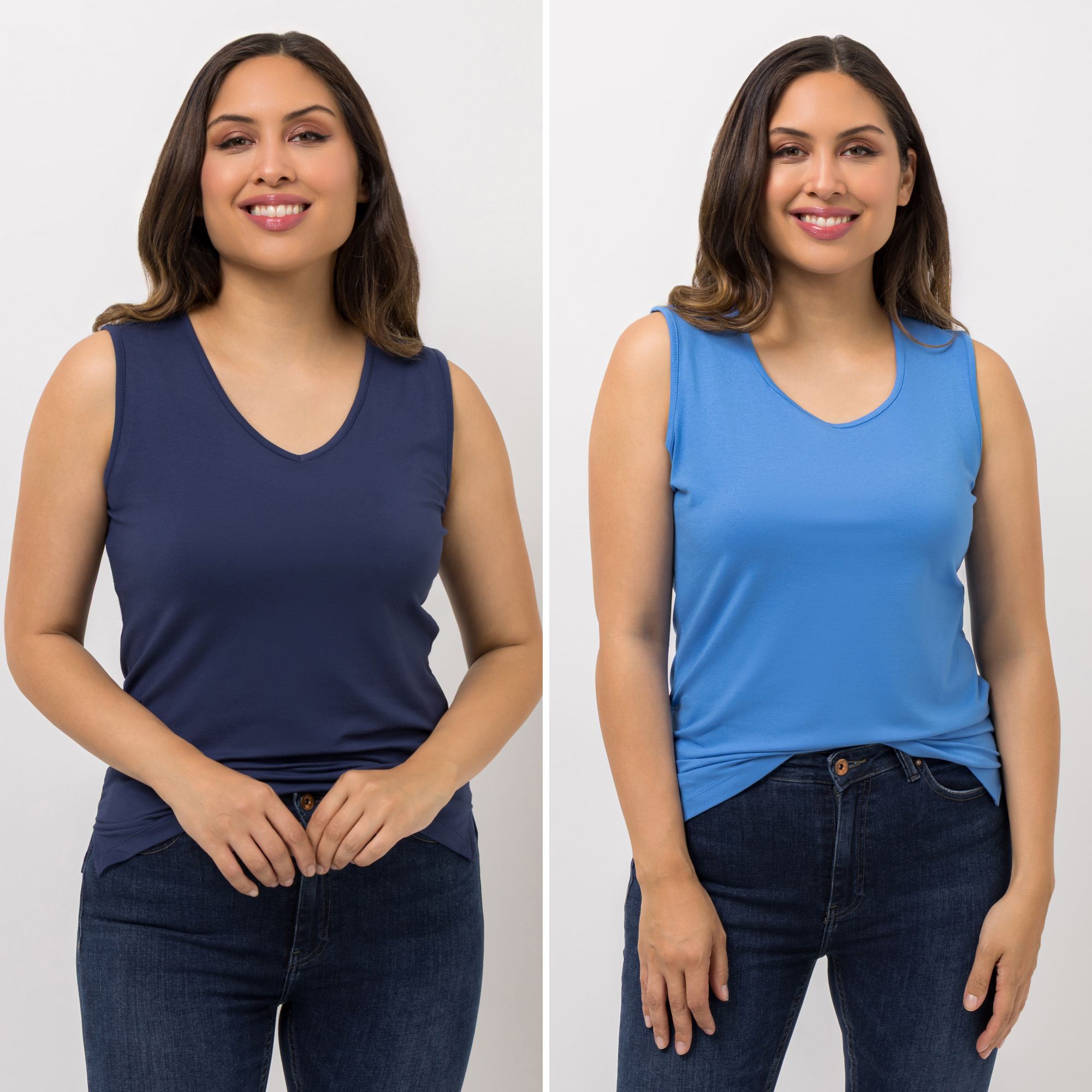 DENIM & CO. Doppelpack Tops V-Ausschnitt & Rundhalsausschnitt Seitenschlitze
